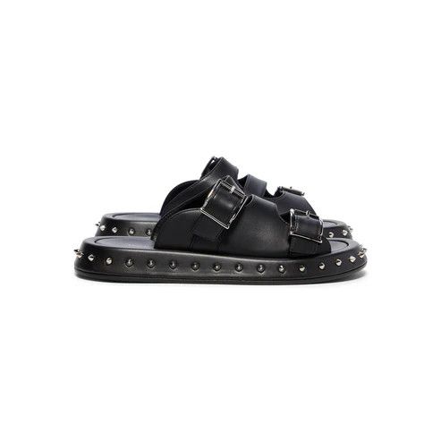 Alexander McQueen o1s22i1n0125 Leather Punk Slides in Black Size US 10 / IT 40 - 1 Thumbnail
