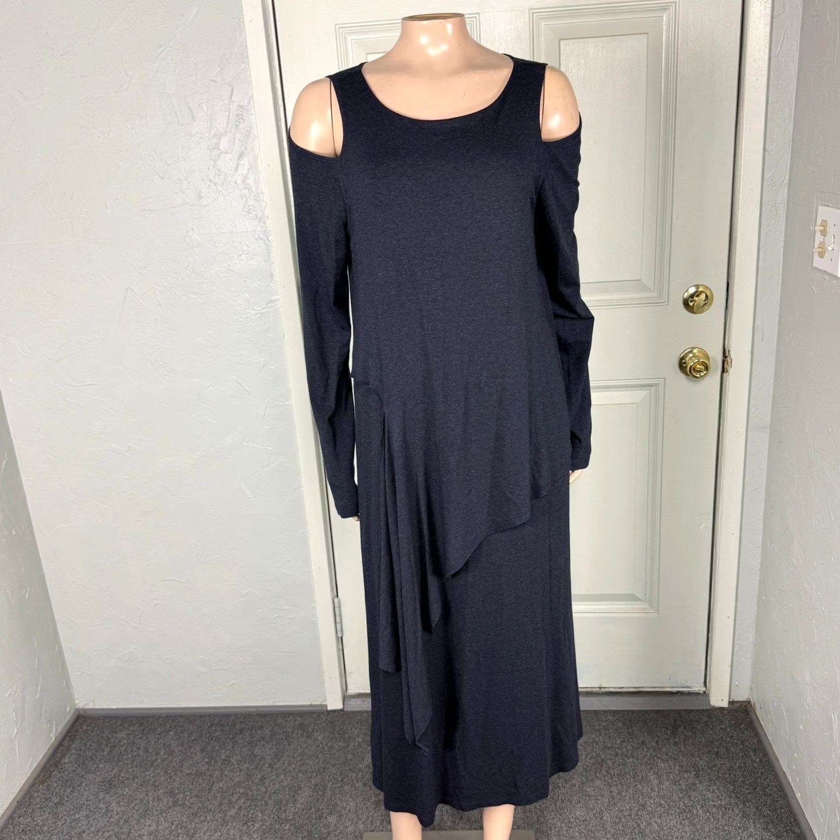 Vintage Testimony Los Angeles Women's Dress Shirt? No, Boho Cotton Navy Knee Length L Long Sleeve Casual Vintage? (Select best fit) Size L / US 10 / IT 46 - 2 Thumbnail