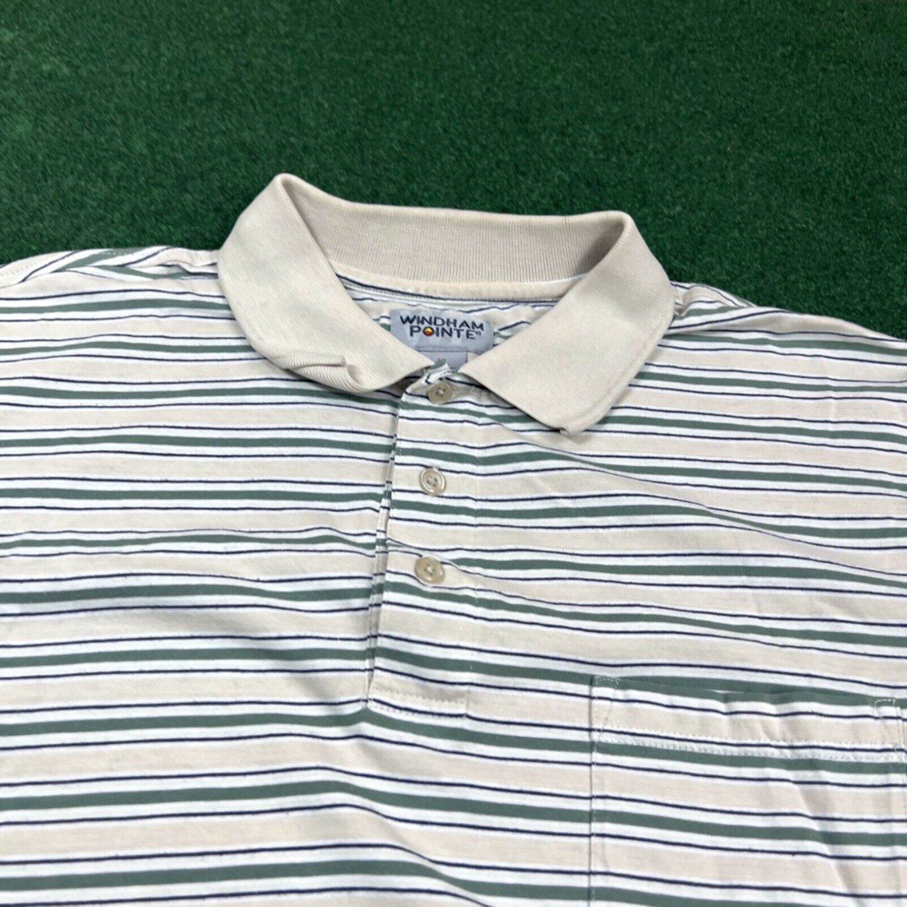 Vintage Vintage 90’s Windham Pointe Men's Golf Polo Shirt Size XL Striped Beige Green Size US XL / EU 56 / 4 - 4 Thumbnail