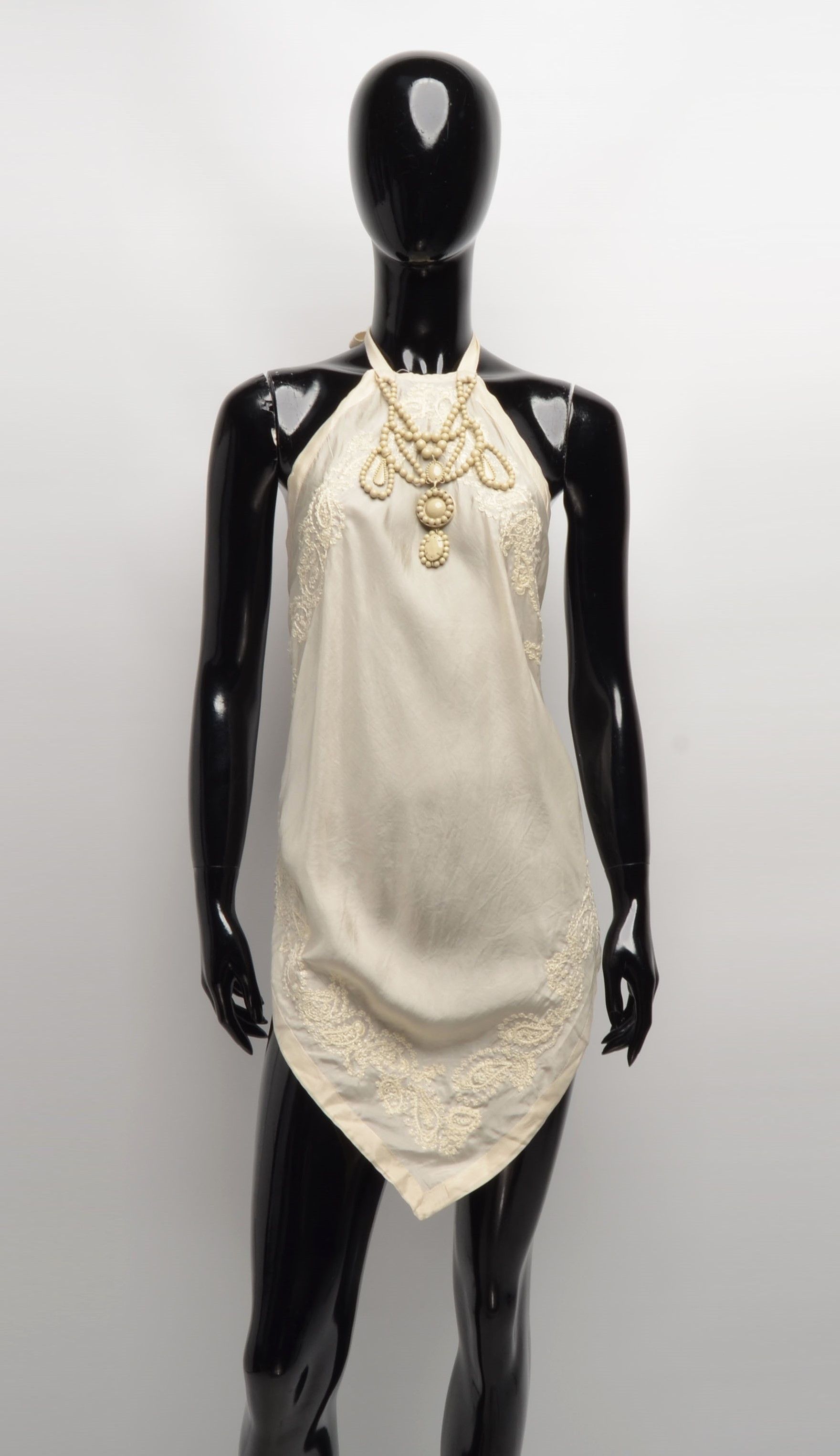 Vintage Coast Y2K Pearl Necklace Silk Bohemian Halter Scarf Top Size M / US 6-8 / IT 42-44 - 1 Thumbnail