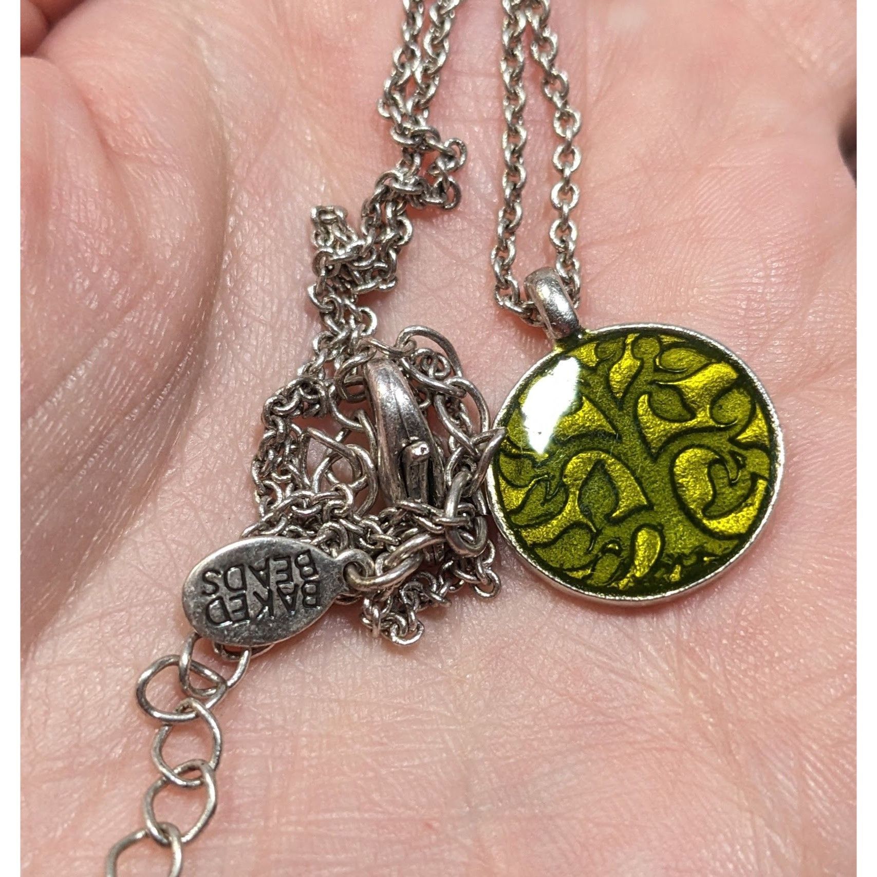 Other Baked Beads Floral Reversible Green And Silver Tone Pendant Size ONE SIZE - 4 Thumbnail
