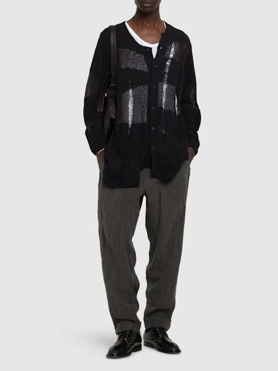 Yohji Yamamoto o1lsvrm0525 Slim Fit Linen Pants in Black/White Size US 34 / EU 50 - 4 Thumbnail