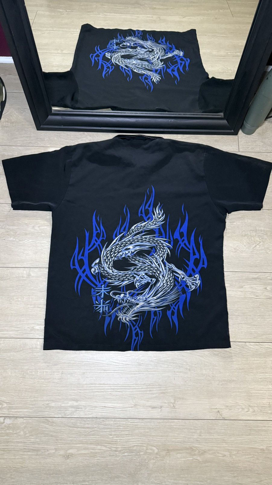 JNCO Vintage / Y2K 1990s Silver Dragon Flame Button Up Size US L / EU 52-54 / 3 - 2 Thumbnail