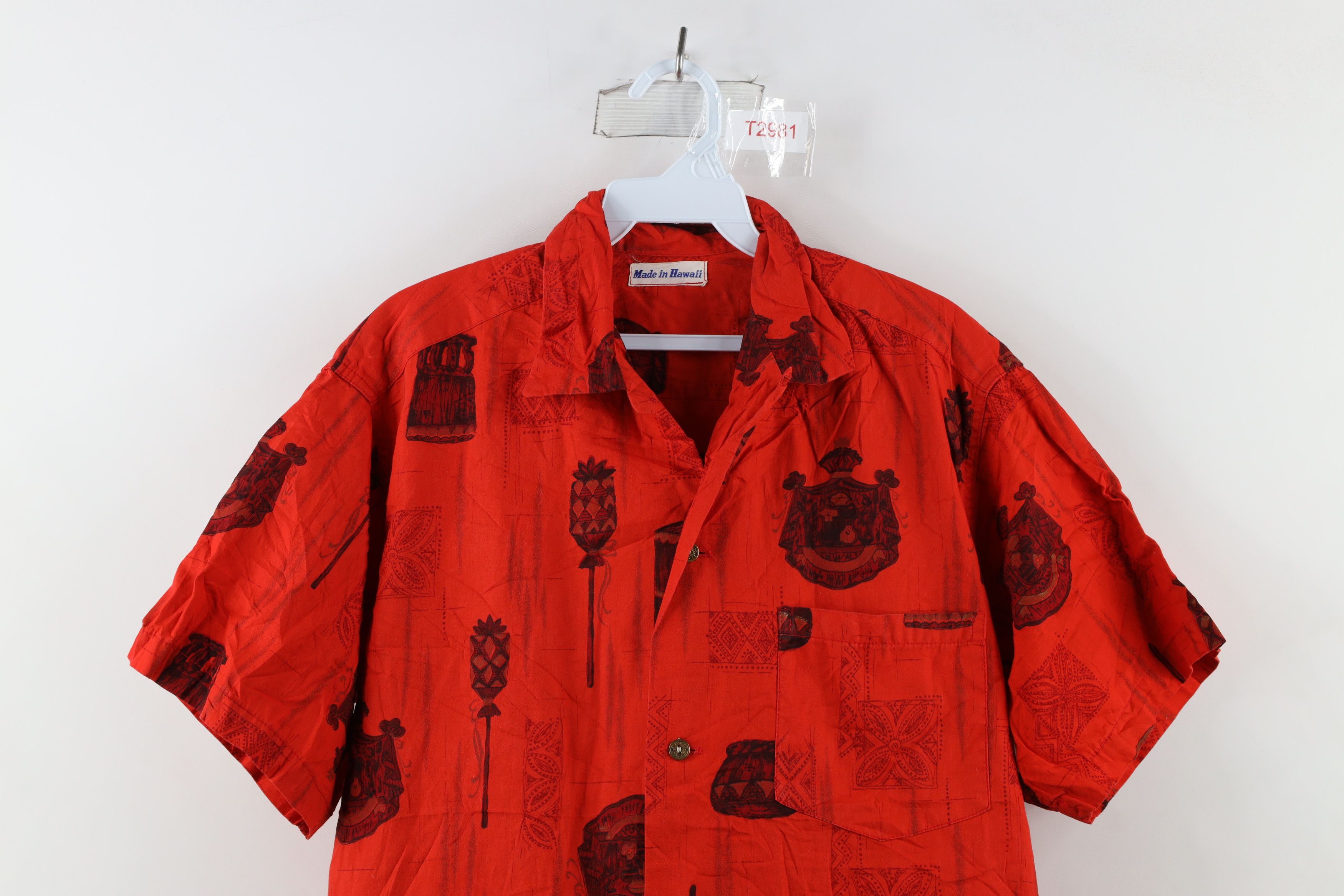 Vintage 50s 60s Flower Geometric Hawaiian Button Shirt USA