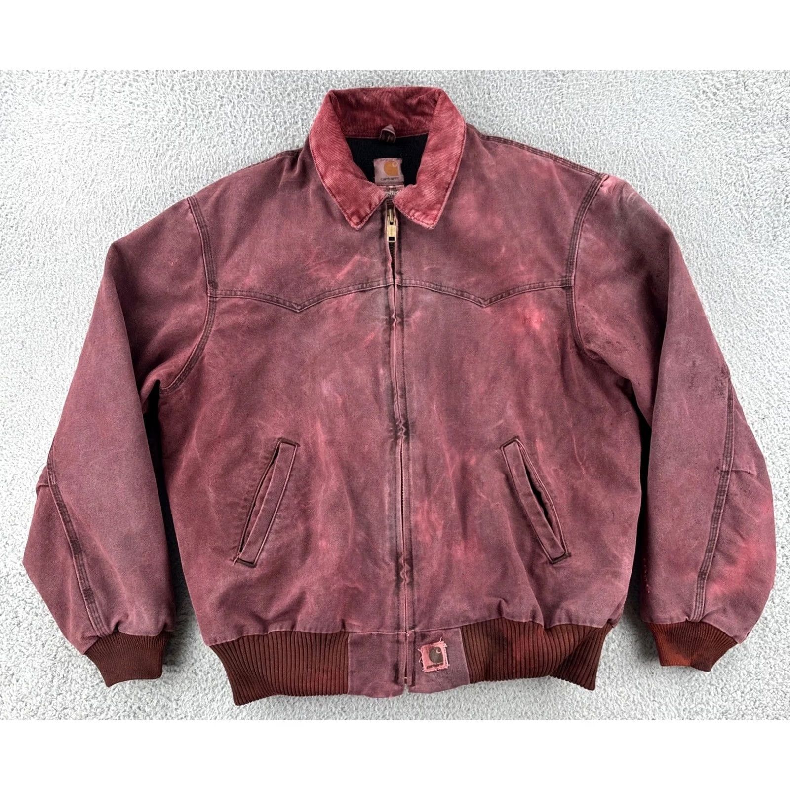Carhartt VINTAGE Carhartt Jacket Mens XL J14CHT Over Dyed Burgundy Red Distressed Santa Fe Lined Red Coat Size US XL / EU 56 / 4 - 2 Thumbnail