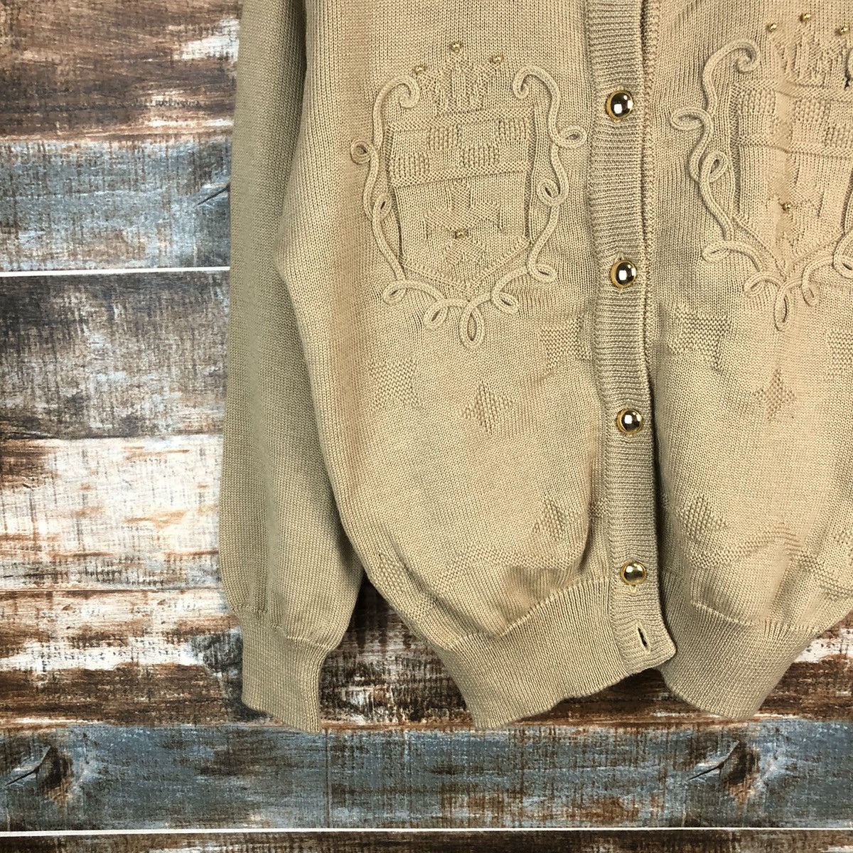 Japanese Brand White Itariyard Brown Patterned Cardigans #A1697 Size US S / EU 44-46 / 1 - 7 Thumbnail