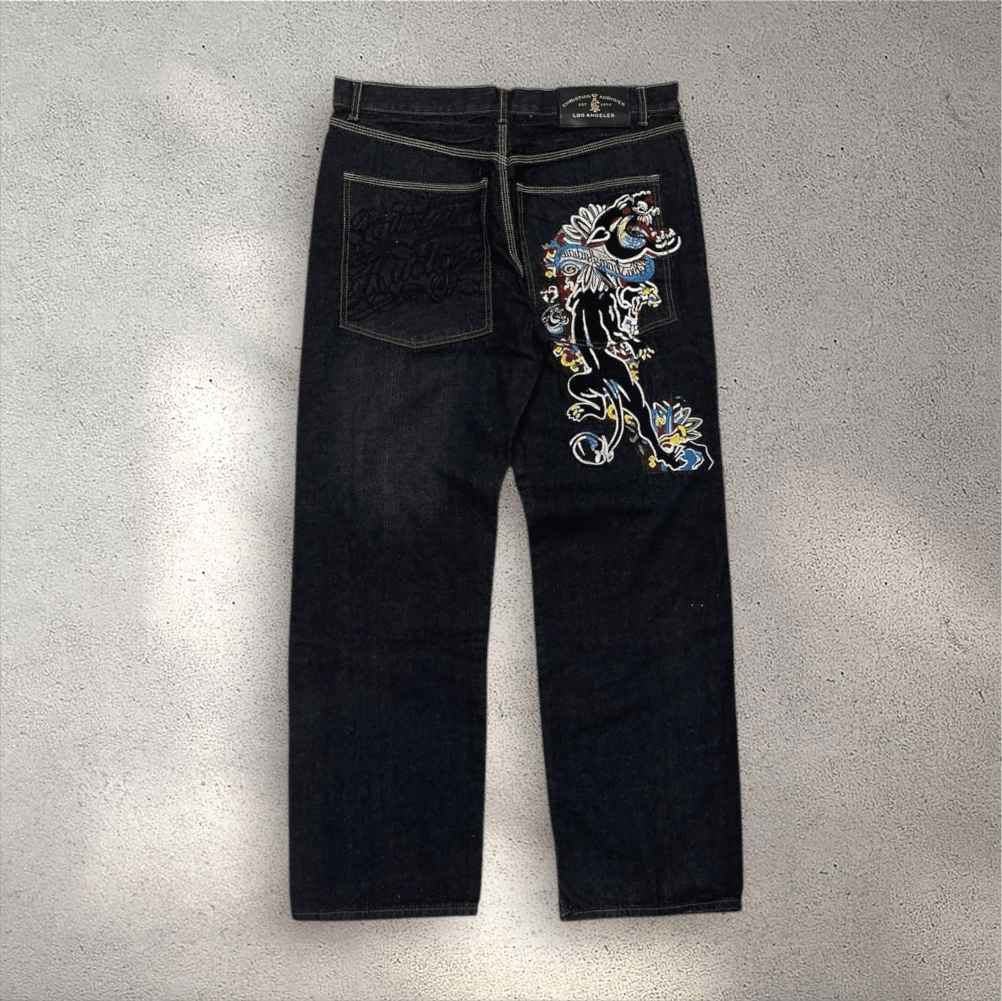 Ed Hardy VTG Christian Audigeri Tiger 🐅 Embroiderd Baggy Denim Pant Size US 38 / EU 54 - 2 Thumbnail