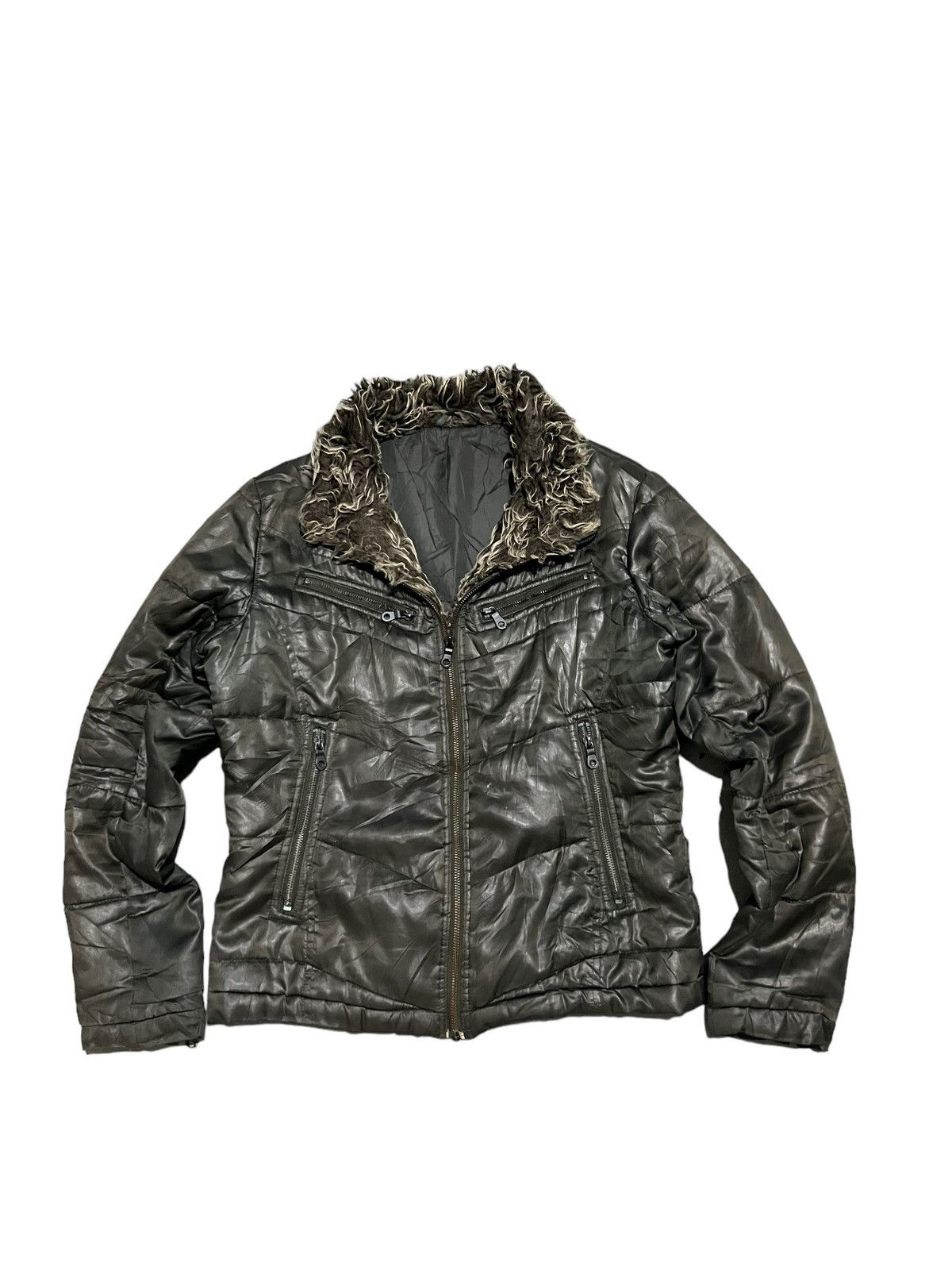 image of Raccoon Fur Collar Biker Jacket If Six Was Nine Lgb in Dark Dust, Men's (Size Medium)