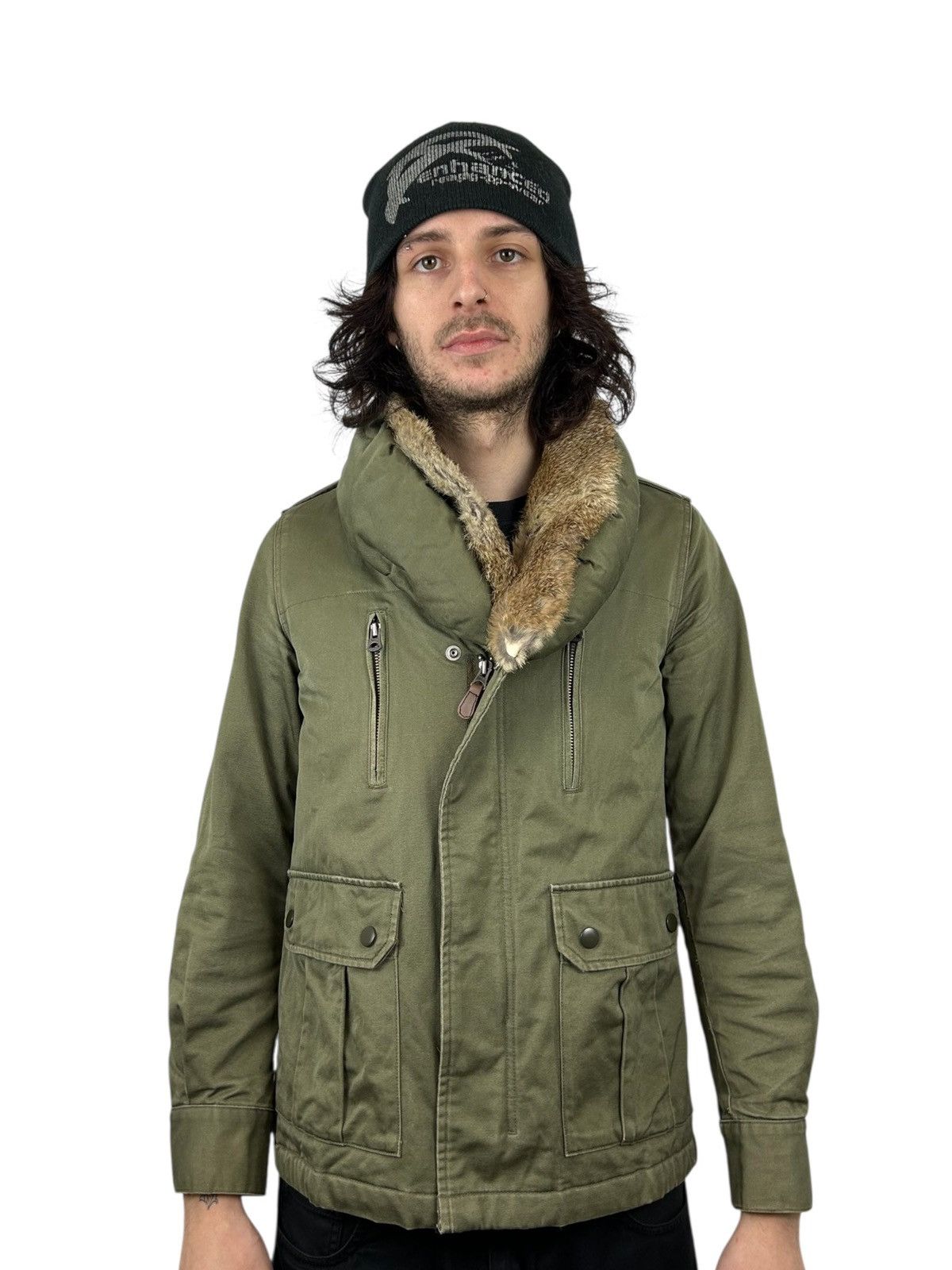 Japanese Brand 1990s Johnbull Rabbit Fur Line Asymmetrical Military Jacket Size US M / EU 48-50 / 2 - 1 Thumbnail