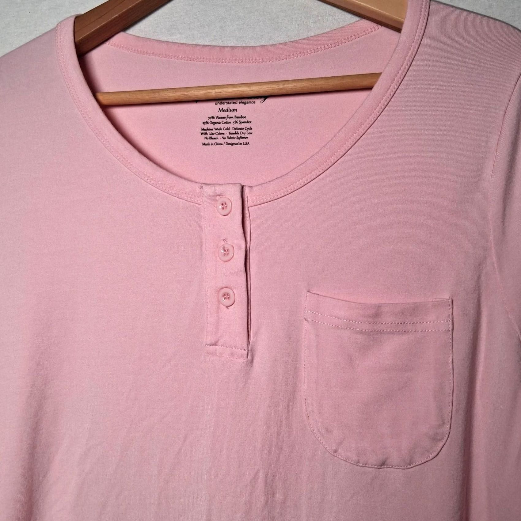 Vintage Fishers Finery Nightgown M Pink Long Sleeve Henley Organic Cotton Bamboo Cozy Lightweight Lounge Women Medium Pink Nightgown Size M / US 6-8 / IT 42-44 - 5 Thumbnail