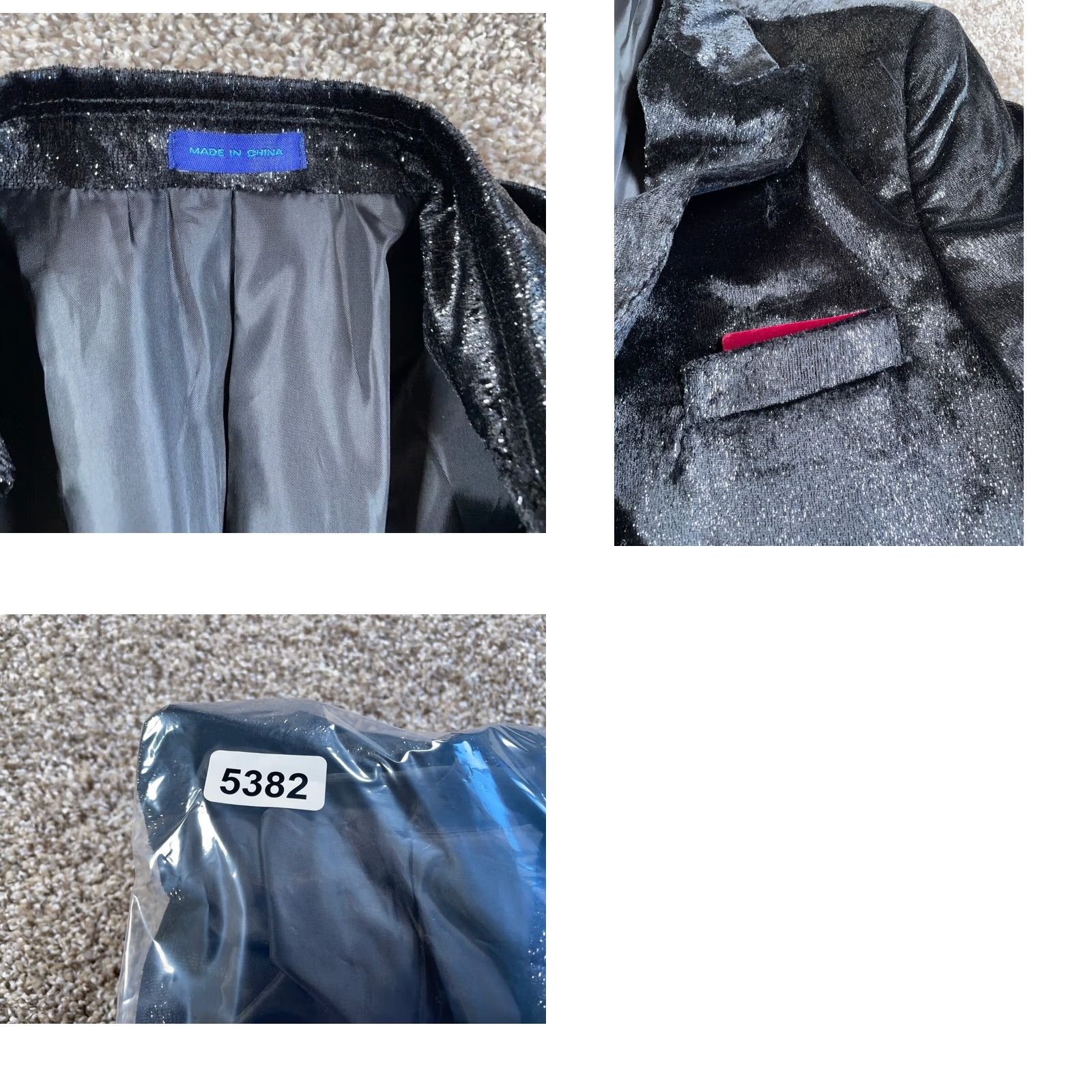 Velvet Blu Martini Blazer Men Medium Black Velvet Sequin Two-Button Jacket Dressy Evening Wear Size 40R - 10 Thumbnail