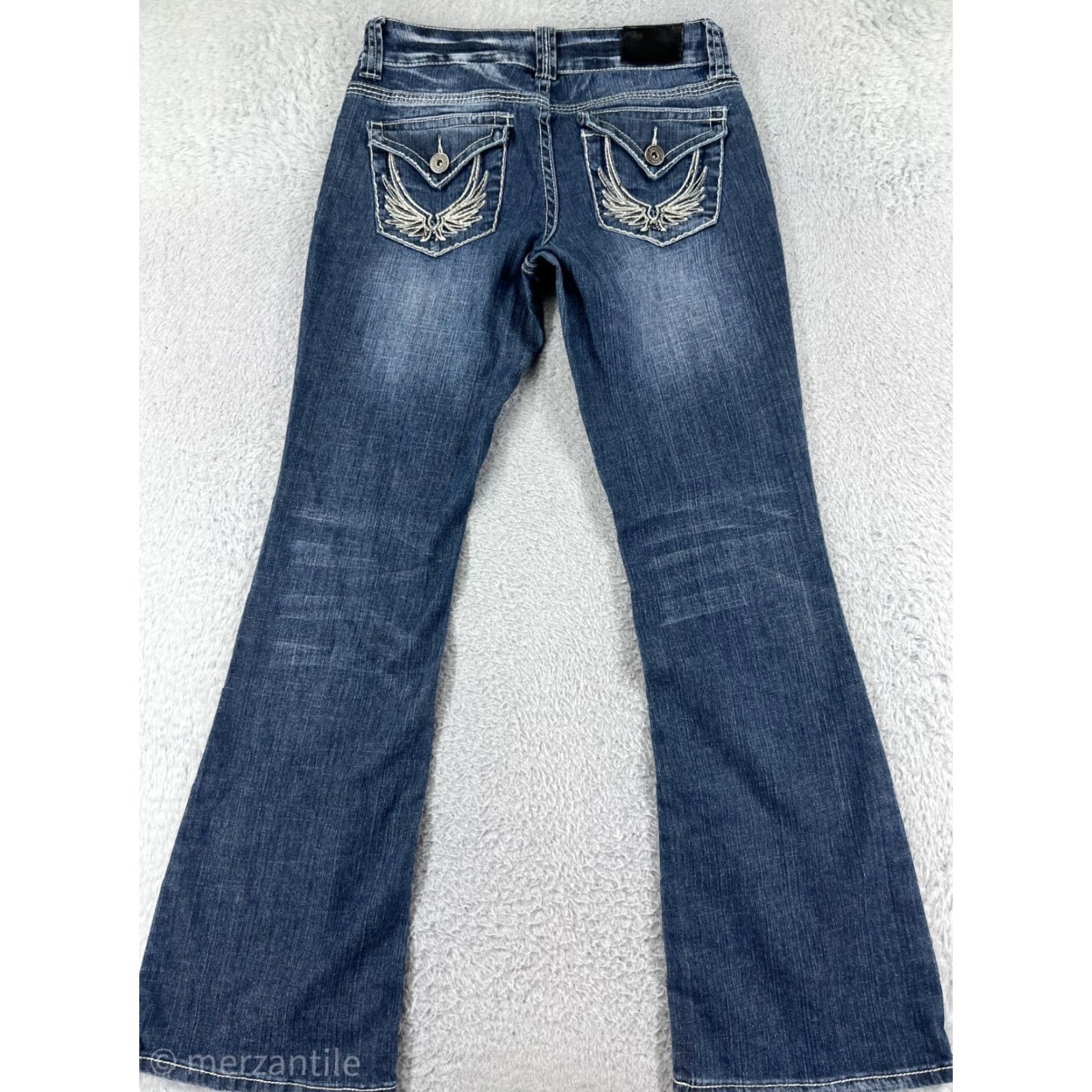 Denime Zco Denim Jeans Bootscut Women's 7 Blue Embroidered Distressed Pockets 5-Pocket Cotton Blend Regular Size 28" / US 6 / IT 42 - 3 Thumbnail