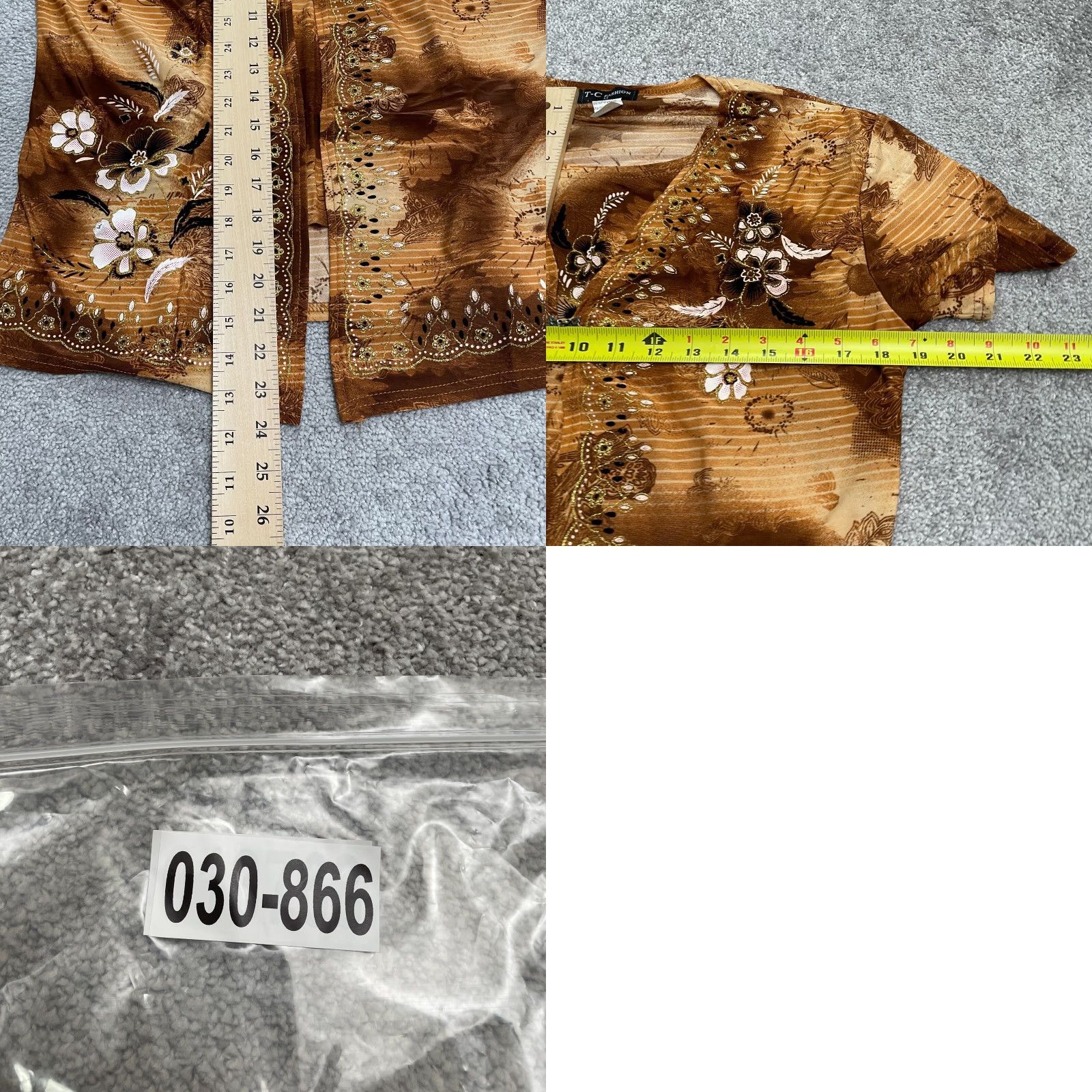 Vintage T-C Fashion Open Cover Up Top Womens Medium Brown Floral Casual Bohemian Knit V-Neck Short Sleeve Lightweight Stretch Shirt Blouse Beach Kimono Size M / US 6-8 / IT 42-44 - 8 Thumbnail