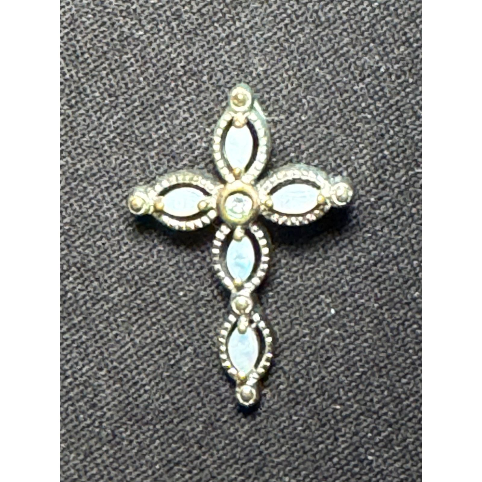 Other 925 Sterling Silver Cross with White Opals Pendant Size ONE SIZE - 7 Thumbnail