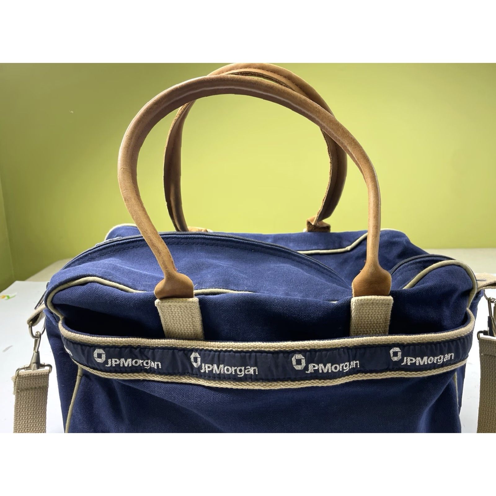 Vintage Scarborough & Tweed JP Morgan Blue Duffle Bag Canvas Leather Travel Work Men Size ONE SIZE - 5 Thumbnail