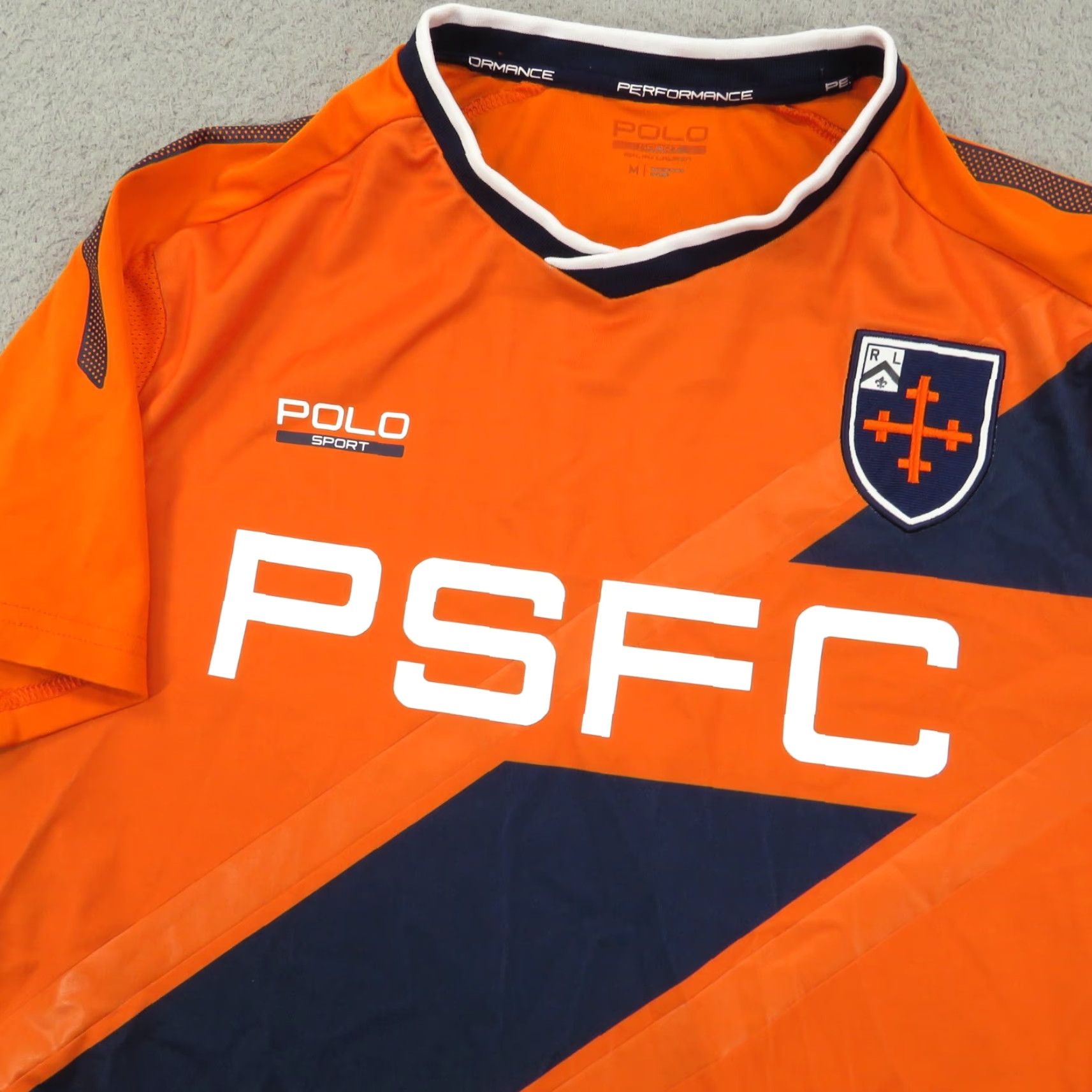Vintage VINTAGE Polo Sport Shirt Mens M Orange Navy Jersey Crest Patch PSFC Soccer Size US M / EU 48-50 / 2 - 2 Thumbnail