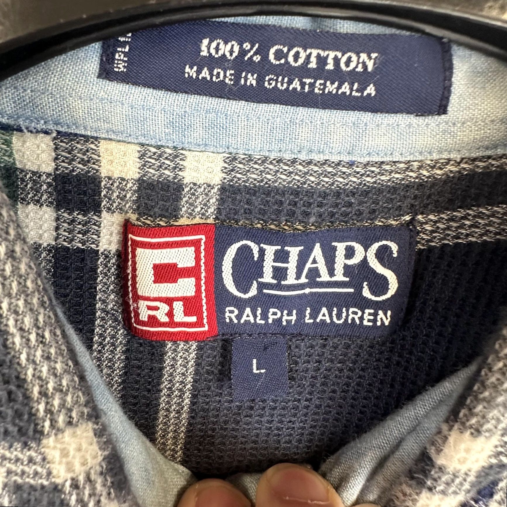 Chaps Chaps Ralph Lauren Shirt Mens Large Green Navy Plaid Short Sleeve Button-Up Crest Pocket Vintage No Size US L / EU 52-54 / 3 - 6 Thumbnail