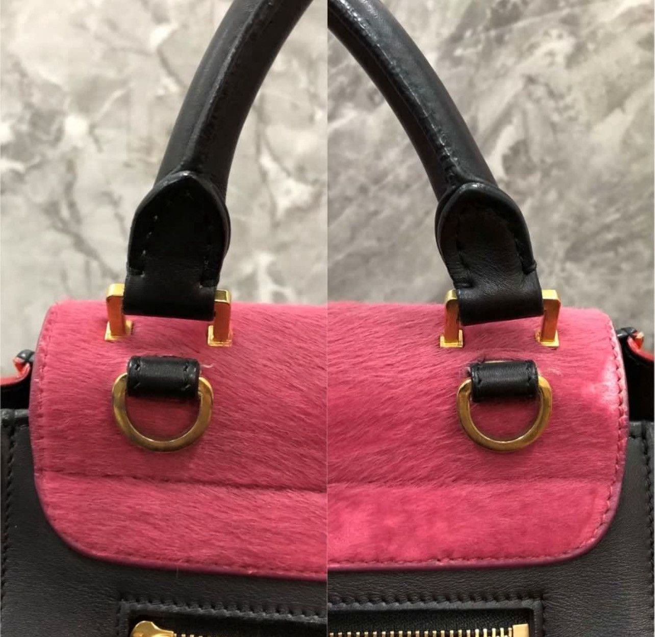 Celine CELINE Pink/Red/Black Tricolor Pony Hair Small Trapeze Bag Size ONE SIZE - 8 Thumbnail
