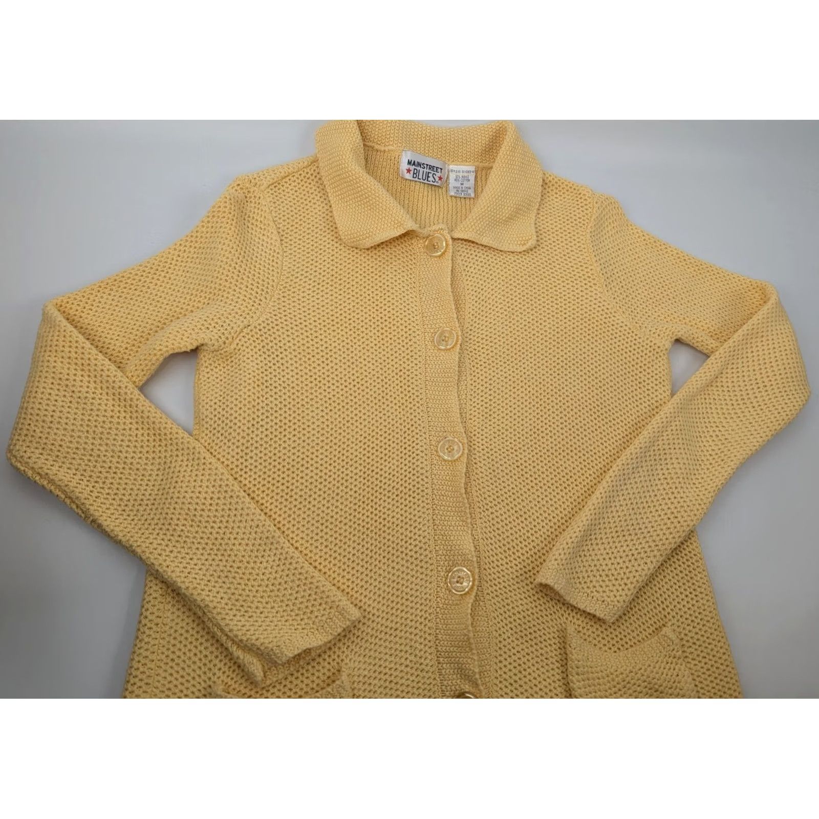 Vintage Mainstreet Blues Cardigan Sweater Long Sleeve Button V-Neck Yellow M Womens Plus Size Size M / US 6-8 / IT 42-44 - 2 Thumbnail