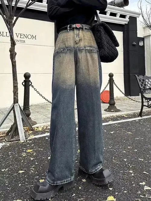 Japanese Brand × Jean Retro yellow cement washed distressed wide leg jeans Size US 32 / EU 48 - 4 Thumbnail