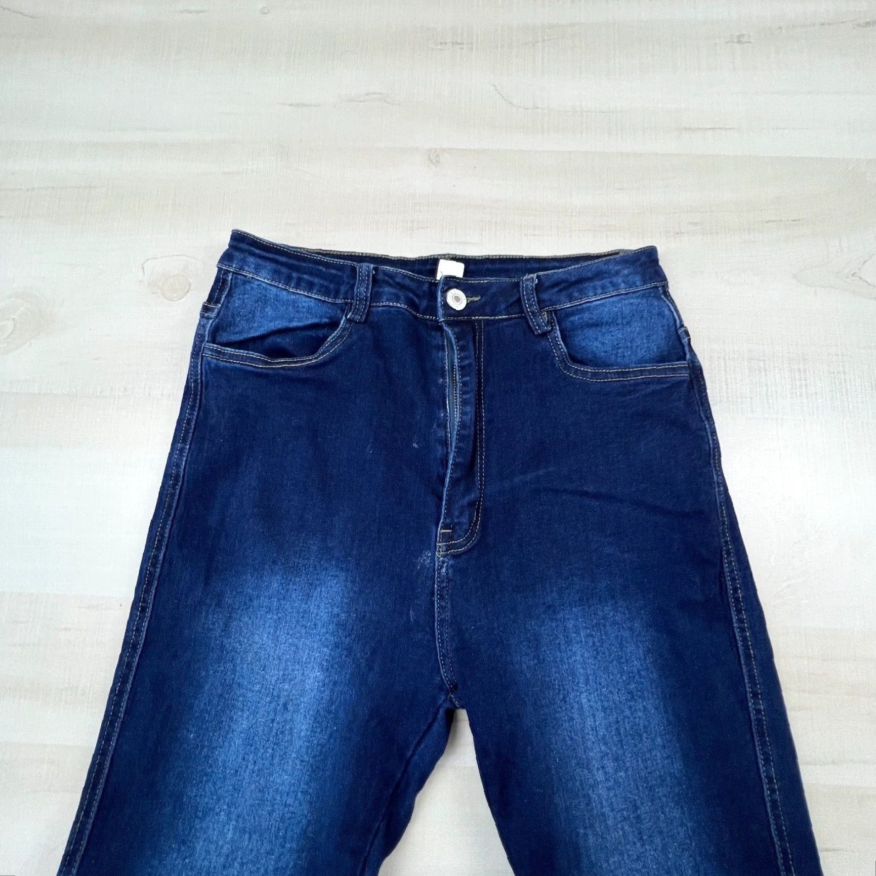 Vintage Dark Blue High Rise Skinny Jeans Women Juniors Large 28" Waist Stretch Size 36" / US 14 / IT 50 - 2 Thumbnail