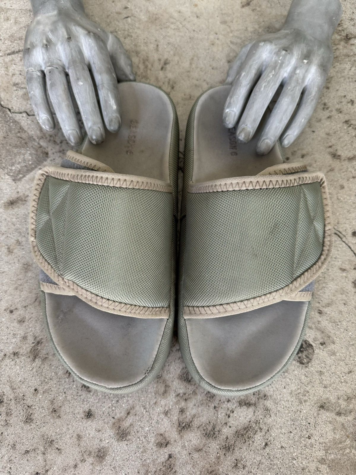 Pre-owned Yeezy Season 6 Velcro Slides In Olive