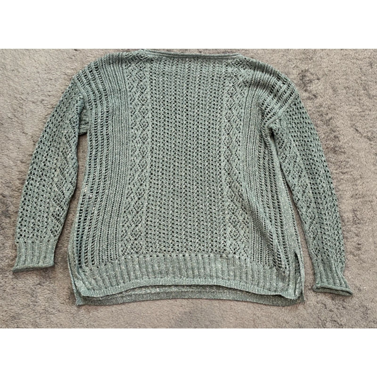 Vintage Chicos Sweater Size 1 Medium Turquoise Long Sleeve Pullover Open Knit Casual Shirt? Size XS / US 0-2 / IT 36-38 - 5 Thumbnail