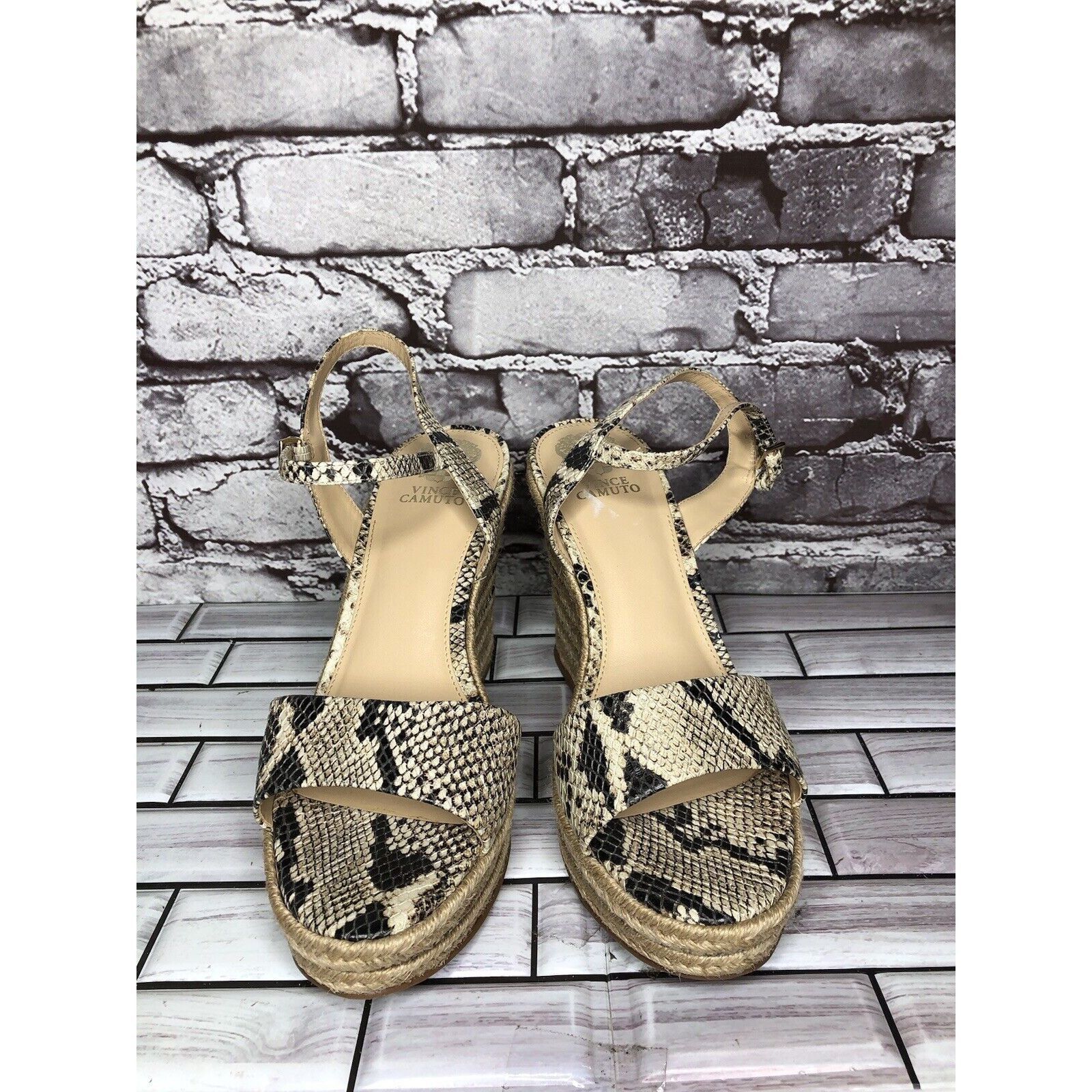 Vince Camuto Vince Camuto Marybell Ivory Leather Snake Wedge Espadrilles Size US 10.5 / IT 40.5 - 2 Thumbnail