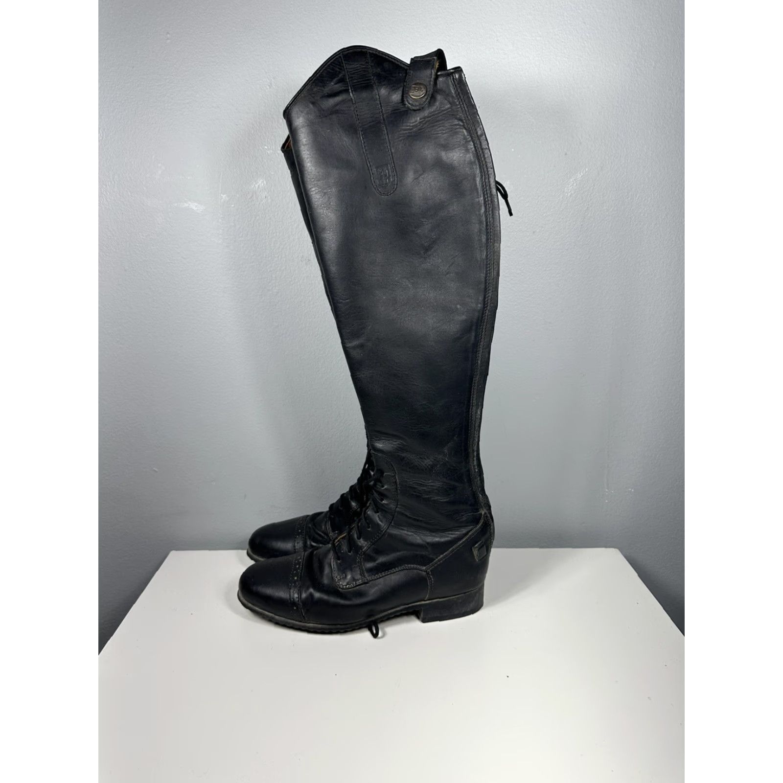 Vintage TREADSTONE Knee High Boots Women Leather Zip Laces Black Size 6 Western Equestrian Riding Boot Size US 6 / IT 36 - 2 Thumbnail