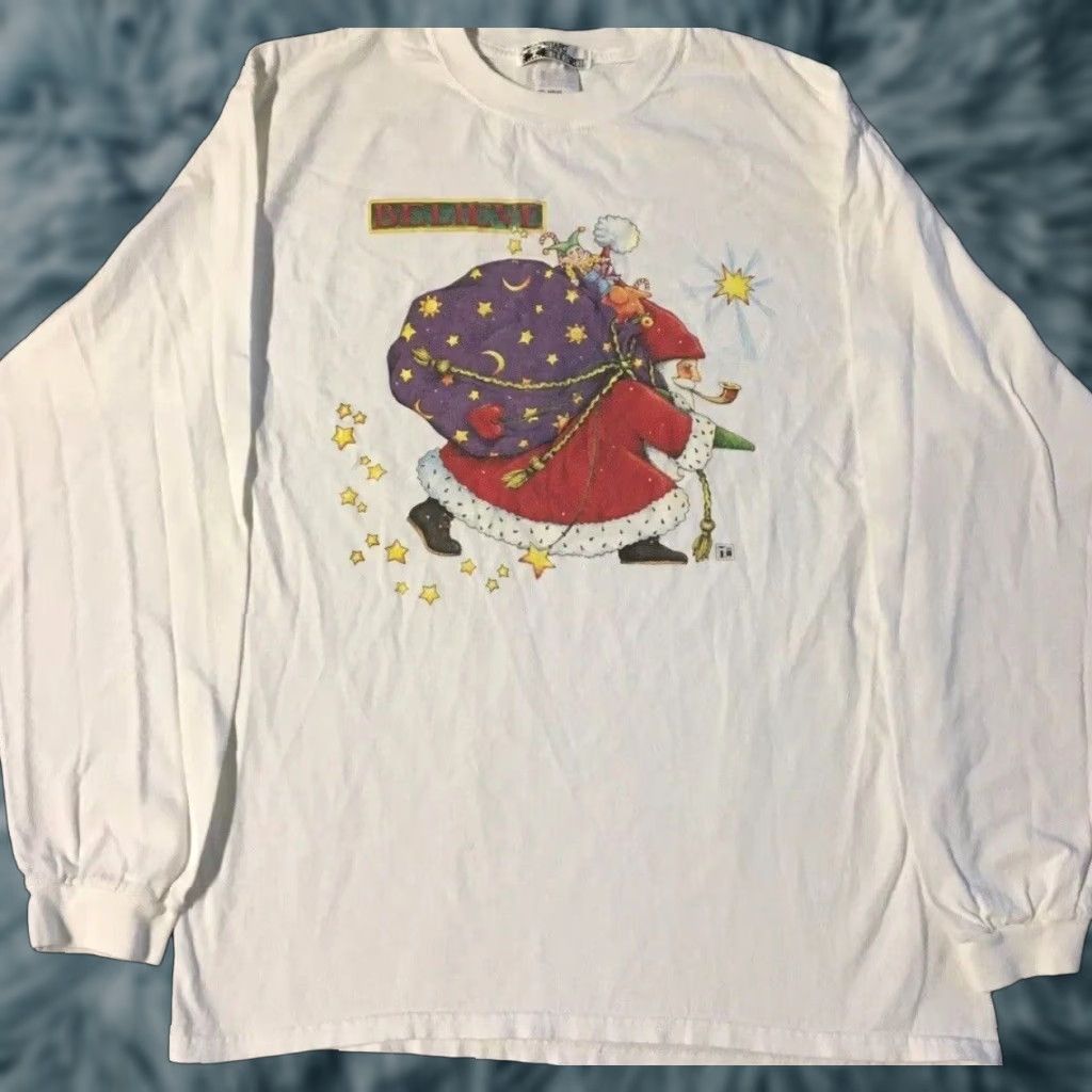 Vintage Vtg Mary Engelbreit Believe Shirt XL Christmas Santa Claus Art Funny Grunge 90s Size US XL / EU 56 / 4 - 1 Thumbnail