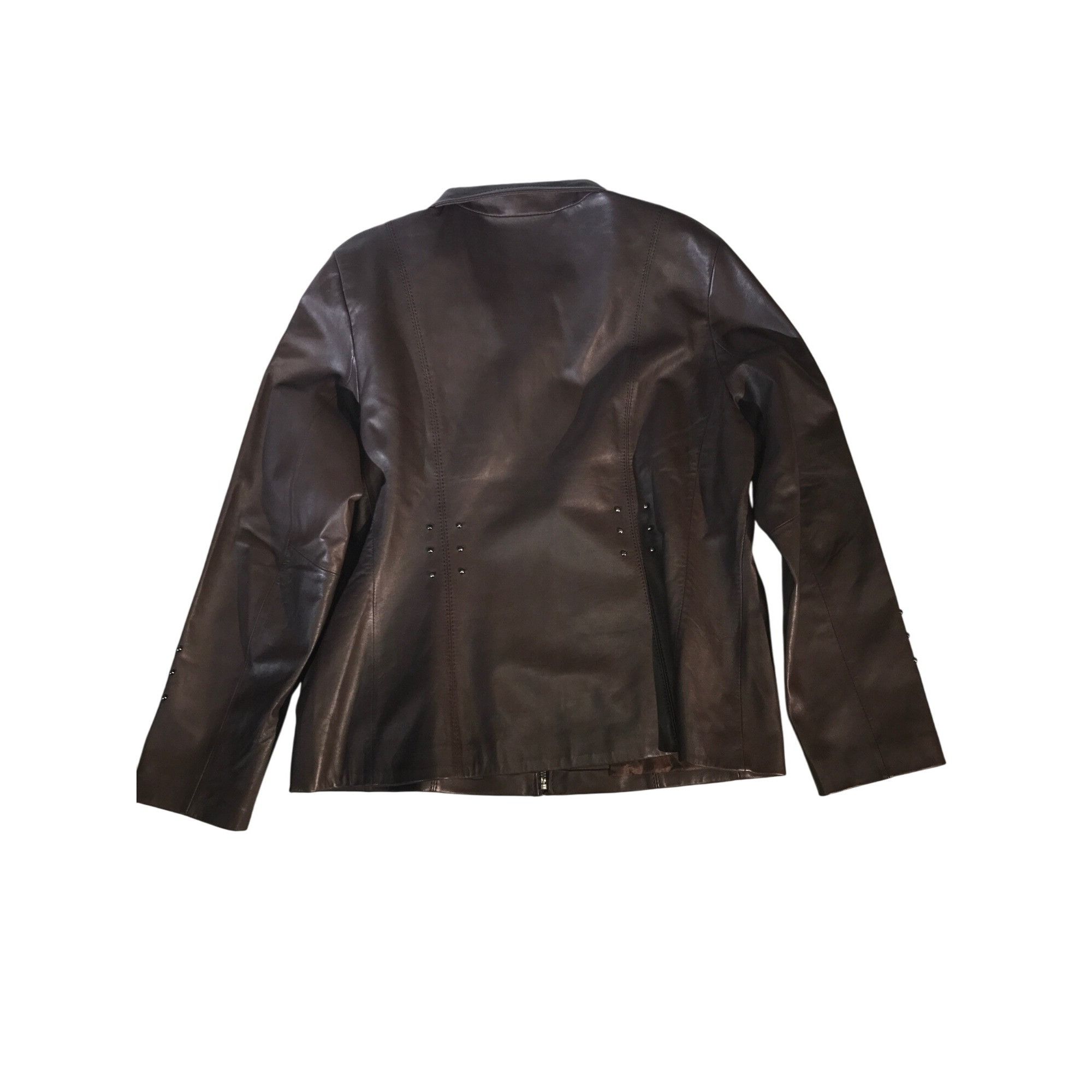 Designer Siena Studio Women's Brown Zip Studded Leather Moto Jacket Size S / US 4 / IT 40 - 2 Thumbnail