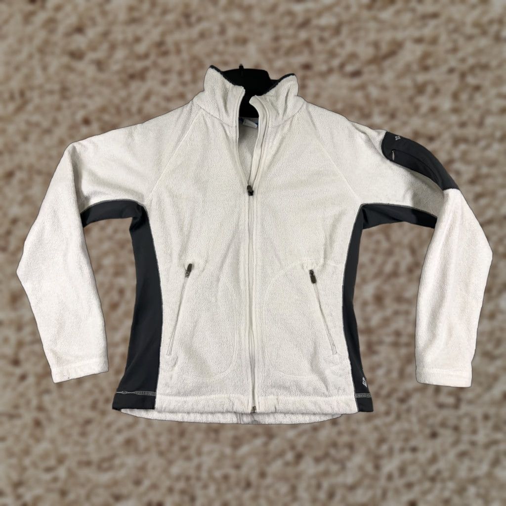 Vintage Columbia Jacket Women Small White Black Polyester Fleece Pockets Zip Zipper Embroidered Logo Cozy Hike Women Size S / US 4 / IT 40 - 1 Thumbnail