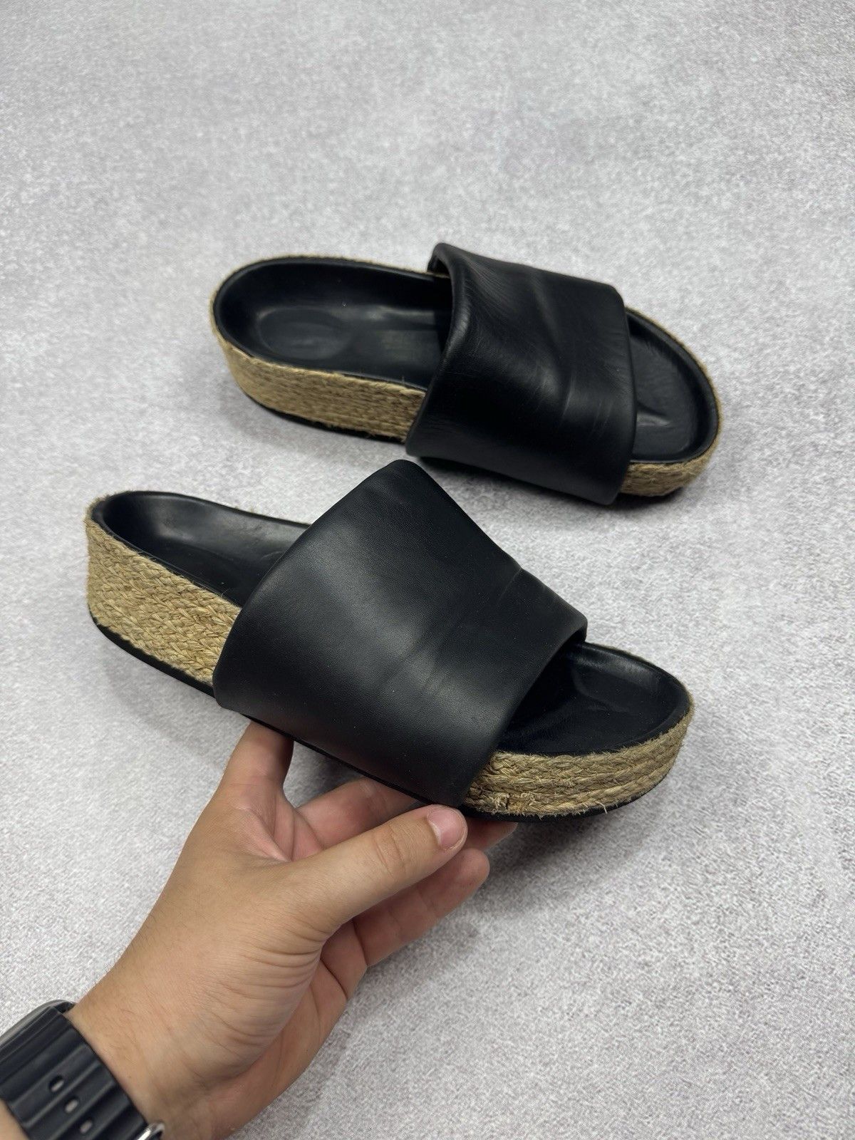 Celine Celine Black Leather Flat Sandals Espadrille Slides Woman Size US 7.5 / IT 37.5 - 3 Thumbnail