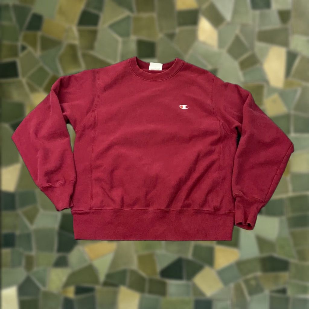 Champion Sweatshirt Mens Small Crew Maroon Reverse Weave Logo Pullover Classic 90s Retro