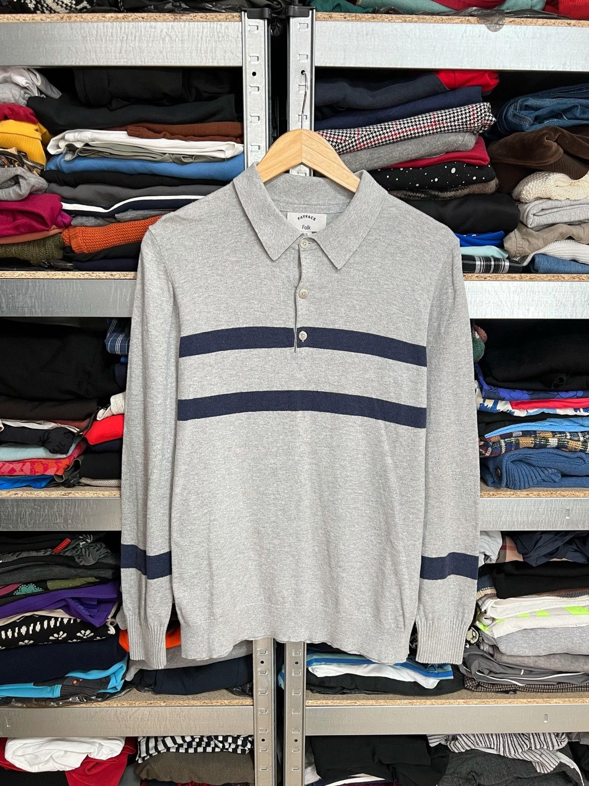 Folk Fat Face Folk Men’s Polo Long Sleeve Jumper Gray T-Shirt S Size US S / EU 44-46 / 1 - 1 Thumbnail