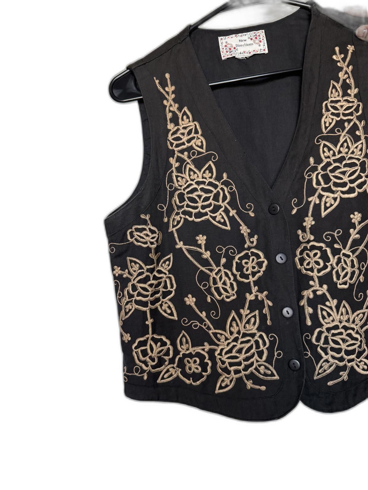 Designer Vintage 90s Black Floral Embroidered Vest Size S / US 4 / IT 40 - 2 Thumbnail