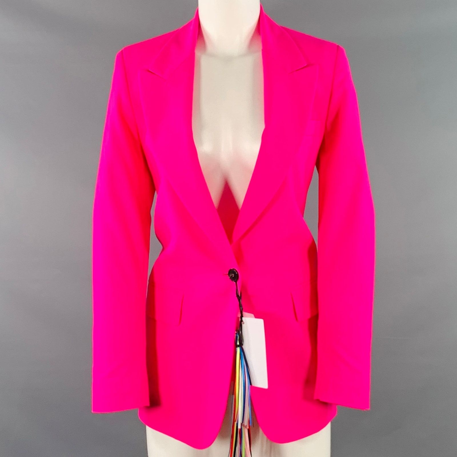 MSGM 2 Pink Wool Blend Peak Lapel Single Button Jacket Blazer Size XS / US 0-2 / IT 36-38 - 1 Thumbnail
