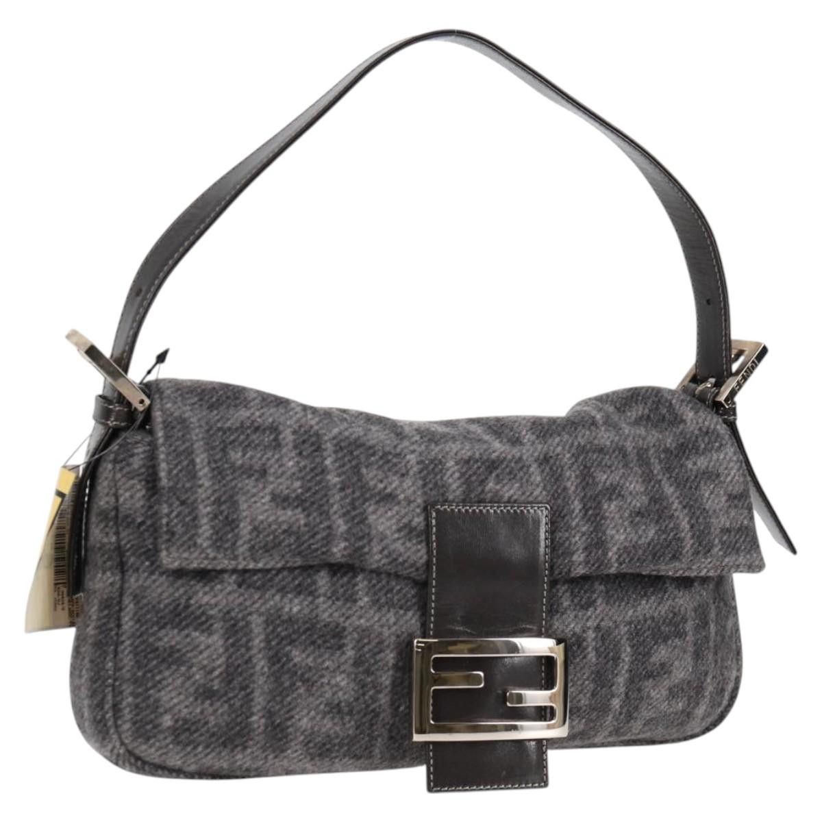 Fendi Zucca Canvas Mamma Baguette Shoulder Bag Cotton Gray Auth 123507V in Grey, Women's