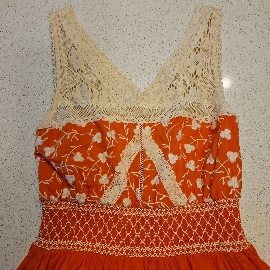 Anthropologie Moulinette Soeurs Anthro Dress Womens 0 Orange Crochet Medal Size XS / US 0-2 / IT 36-38 - 5 Thumbnail