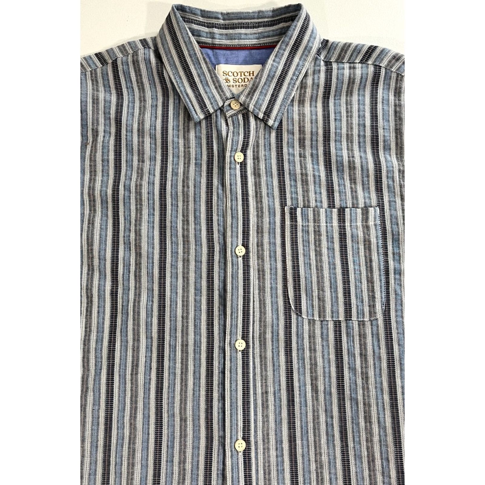 Scotch & Soda SCOTCH & SODA Men’s Lightweight Dobby Stripe Button-Up Shirt - Multicolor Cotton, Size L, NWT, Casual, Long Sleeve, Collared, Pockets, Regular Fit Size US L / EU 52-54 / 3 - 4 Thumbnail