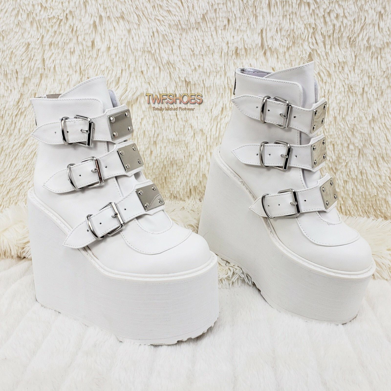 Demonia Cult DEMONIA Swing 105 White Matte Ankle Boot 5.5" Platform NY (U Size US 8 / IT 38 - 6 Thumbnail