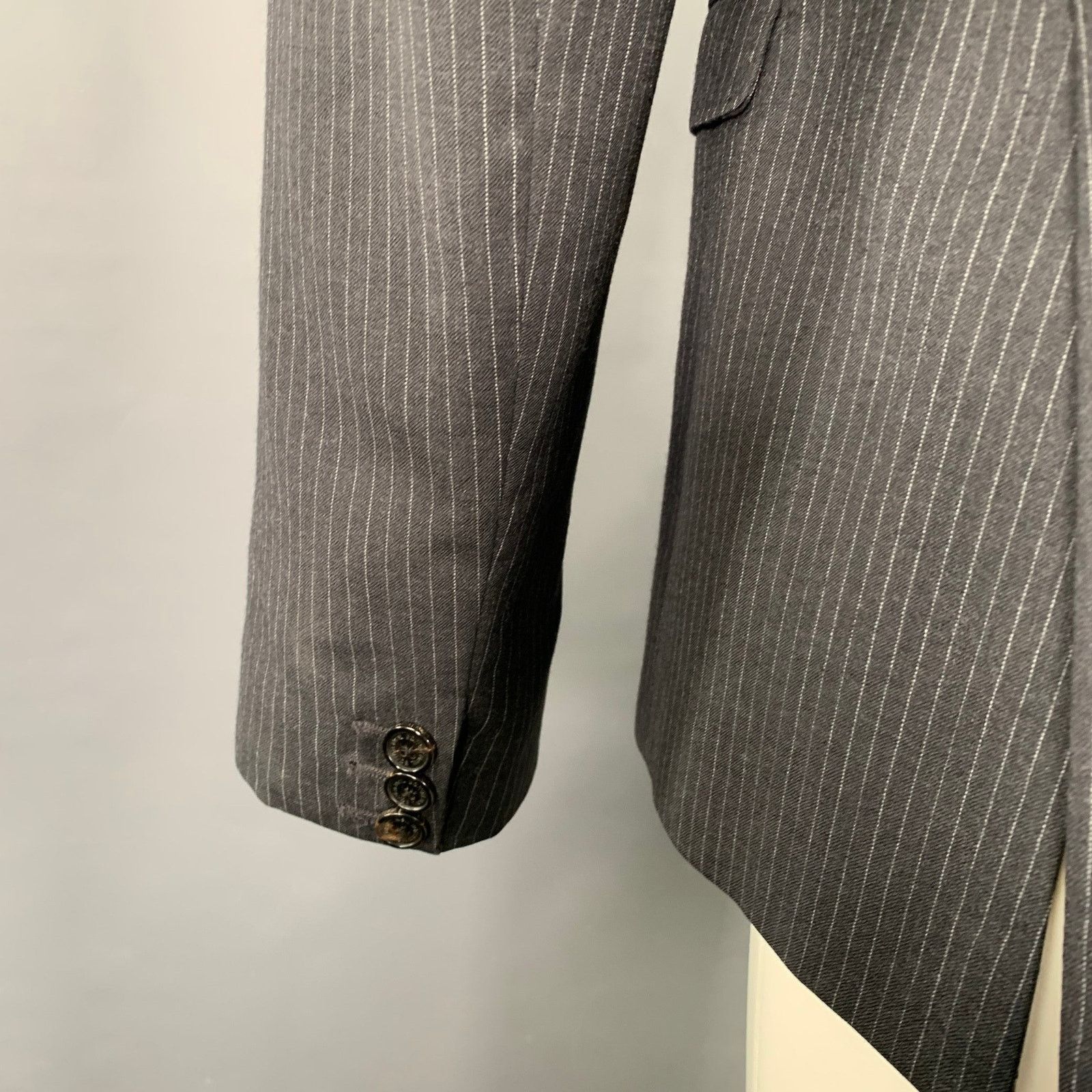 Neil Barrett Black Grey Pinstripe Wool Ombre Effect Slim Fit Sport Coat Size 40R - 5 Thumbnail