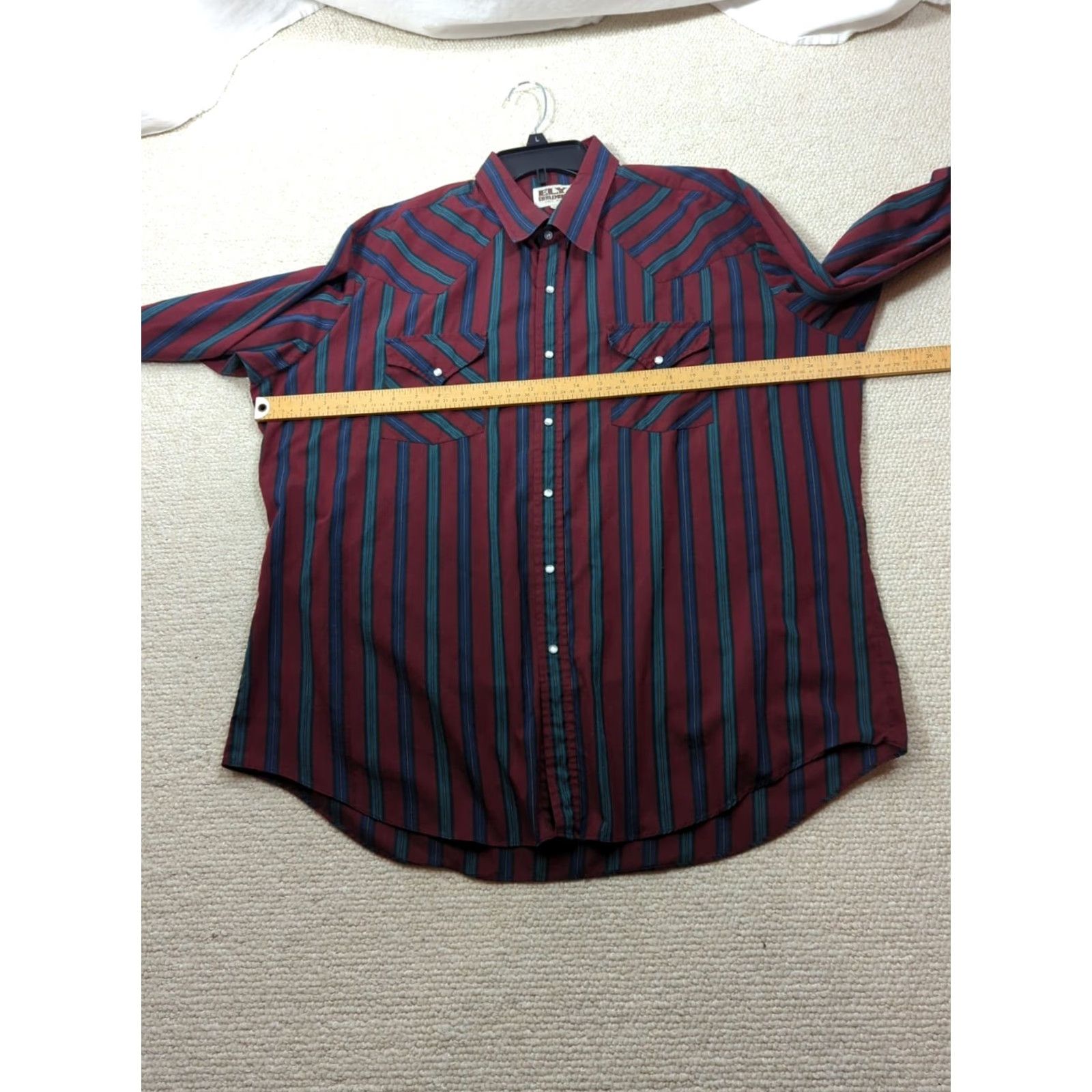 Vintage VINTAGE Ely Cattleman Button-Up Shirt Western Mens XL Burgundy Green Pearl Snap Snap Buttons Collared Striped Pattern Cowboy Dress Shirt Size 46R - 6 Thumbnail