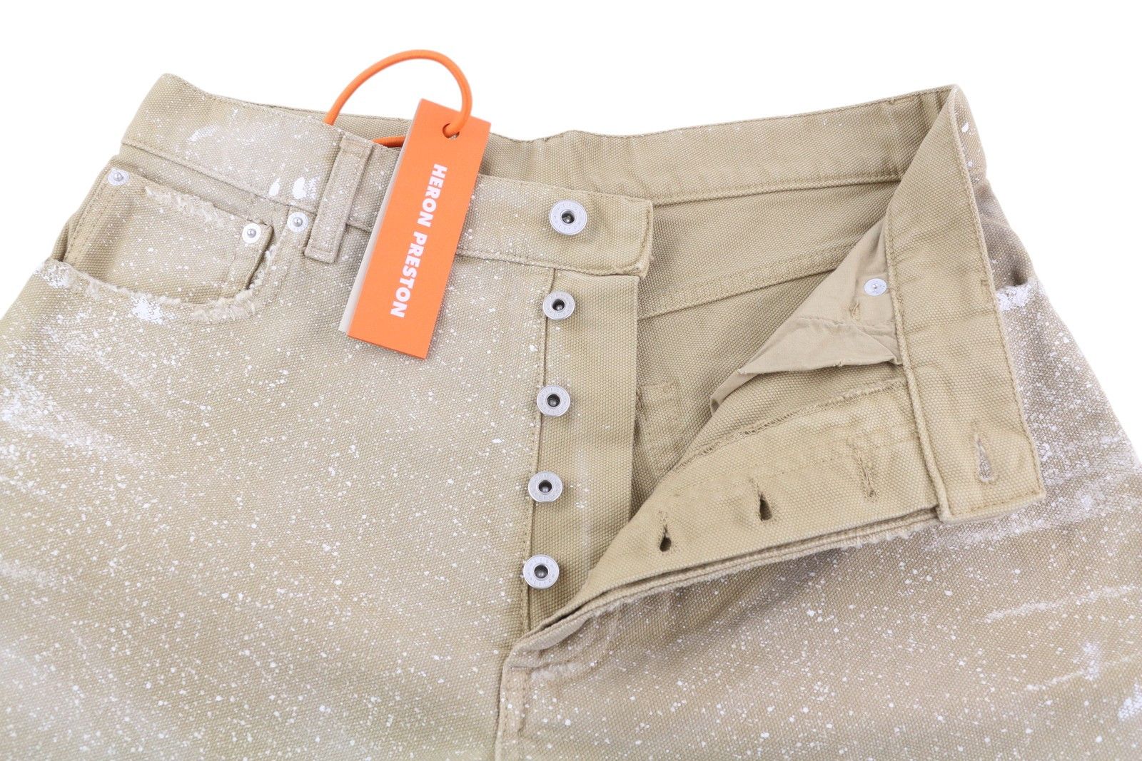 Heron Preston M Denim Beige Distress Painted Casual Shorts 84392 Size US 32 / EU 48 - 4 Thumbnail