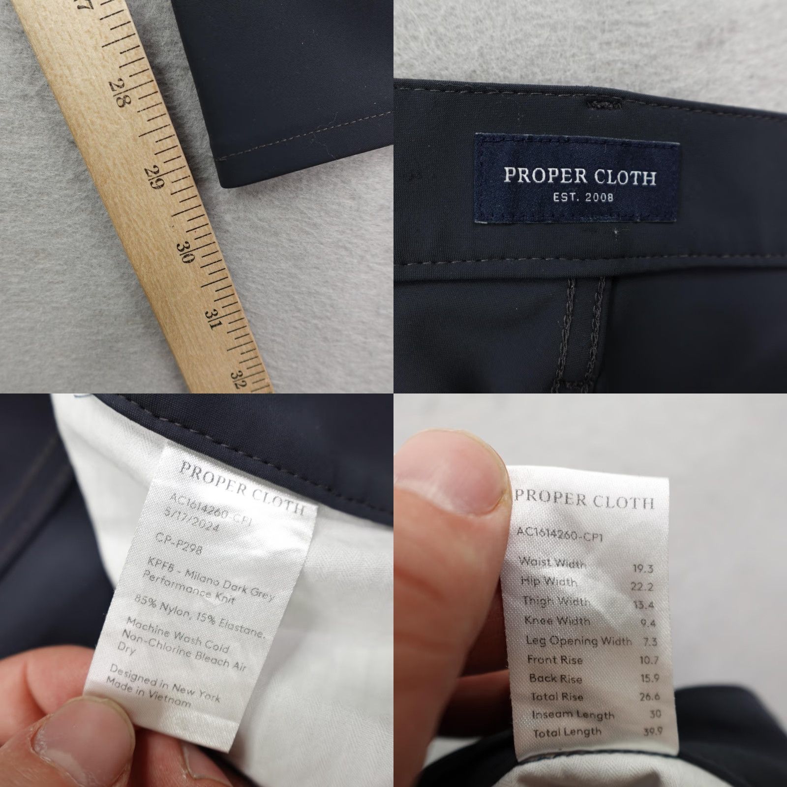 Proper Cloth PROPER CLOTH PANTS Mens 38x30 Milano Performance Knit Chino Slacks Straight Leg Gray Regular 38 30 Business Casual Formal Travel Workwear Mens Size US 38 / EU 54 - 8 Thumbnail
