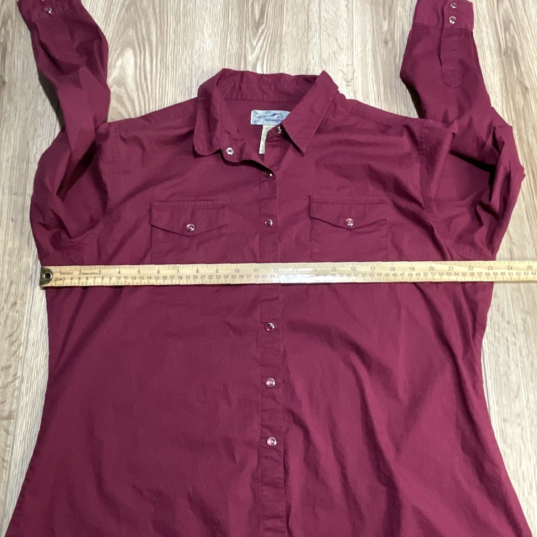 Wrangler VINTAGE Wrangler Pearl Snap Button-Up Shirt Women XL Burgundy Solid Long Sleeve Cowboy Western Mens Size XL / US 12-14 / IT 48-50 - 5 Thumbnail