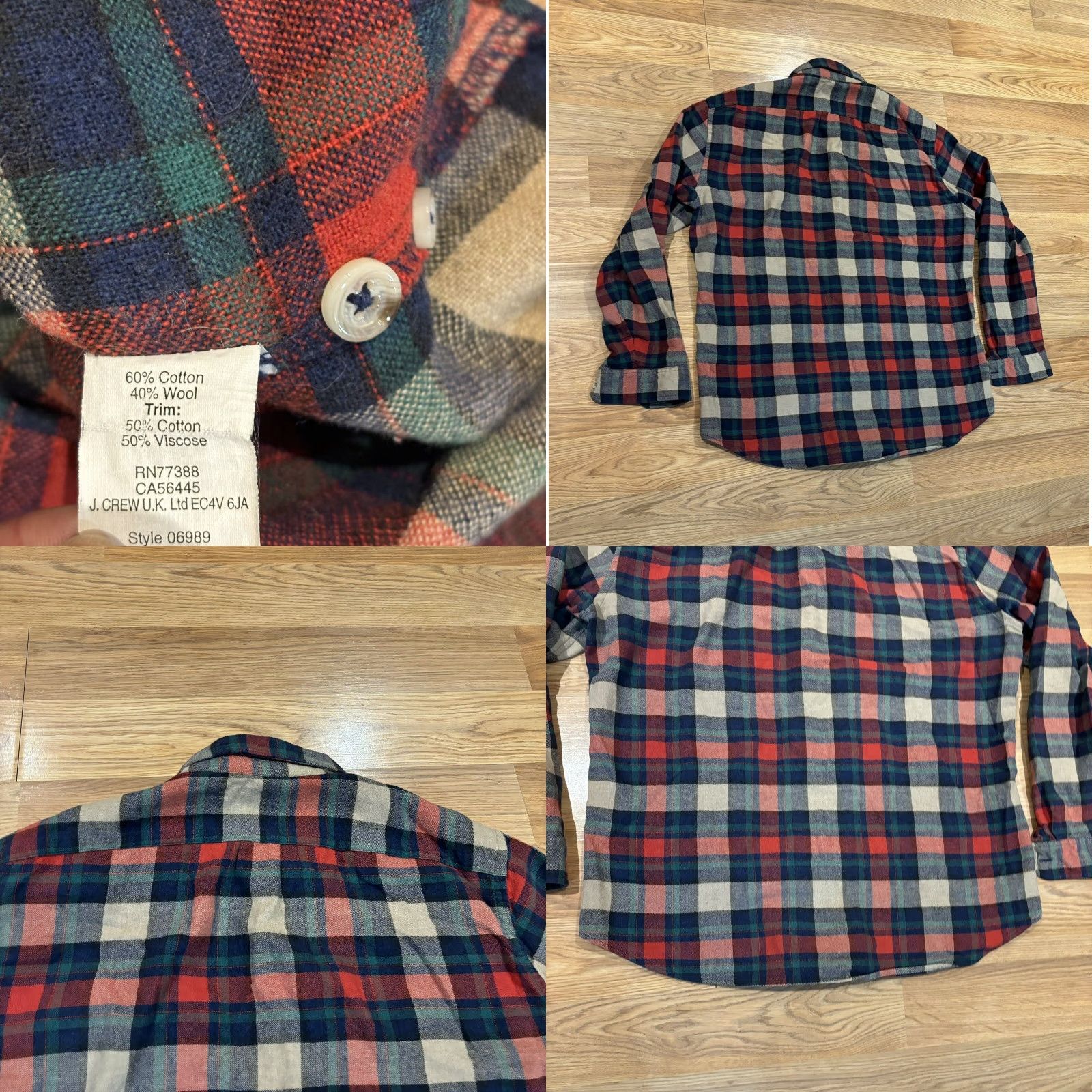 Wallace & Barnes VINTAGE Wallace & Barnes Shirt Button Up Wool Blend Flannel Red Blue Green Men’s Sz XL Size US XL / EU 56 / 4 - 8 Thumbnail