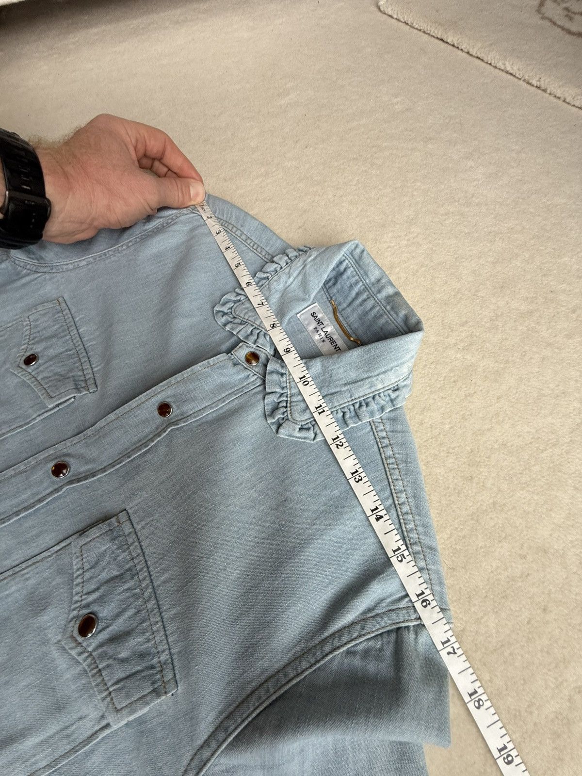 Saint Laurent Paris SS16 Saint Laurent ruffle collar blue denim shirt Hedi surf Size US S / EU 44-46 / 1 - 3 Thumbnail