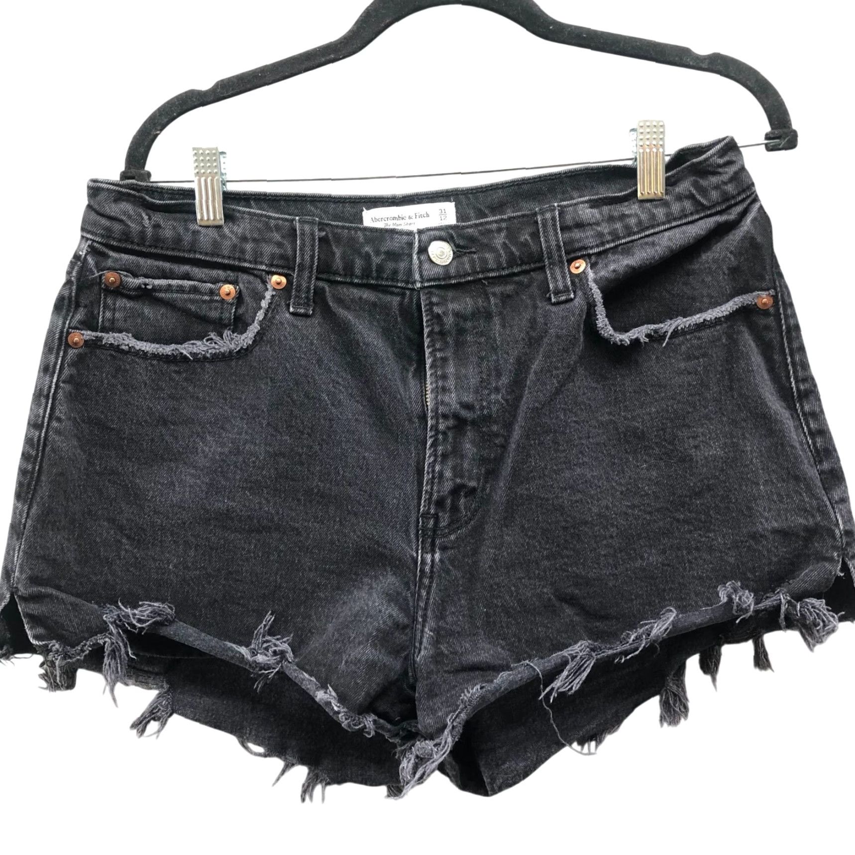 Abercrombie & Fitch Abercrombie & Fitch Shorts Womens 12/31 Black High Rise Cutoff Denim Cotton Blend 5-Pocket Size 34" / US 12 / IT 48 - 2 Thumbnail