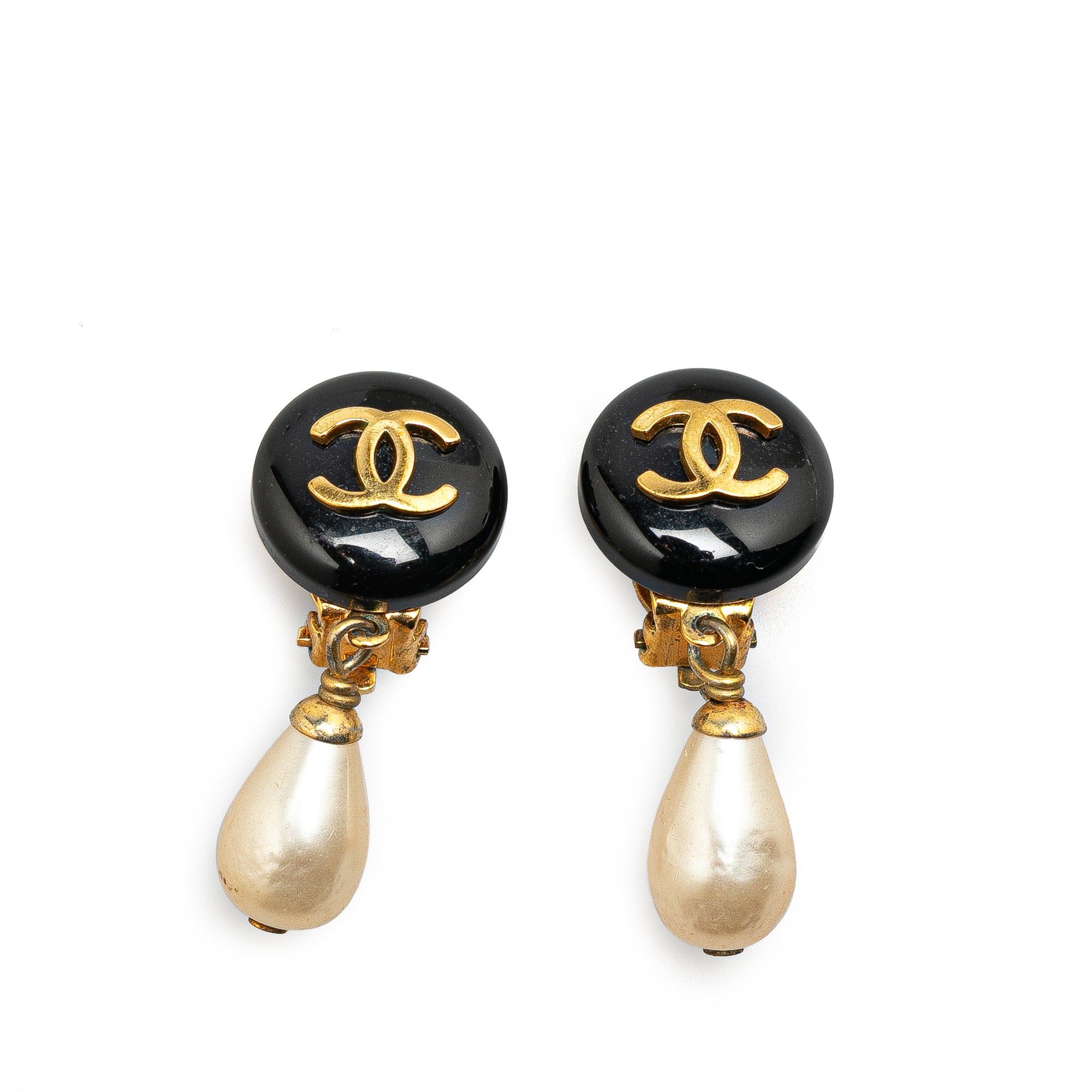 Chanel Chanel Gold Plated CC Faux Pearl Swing Clip On Earrings Gold Size ONE SIZE - 1 Thumbnail
